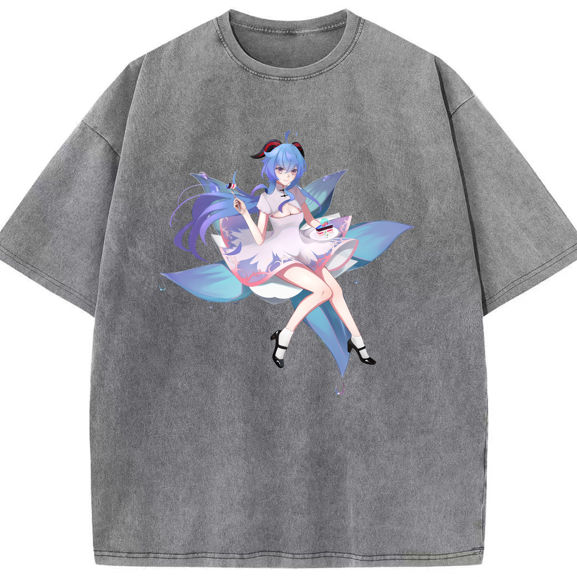 げんし神 甘雨 かんう genshin Ganyu 綿100% ヴィンテージ風 半袖Tシャツ（フロントプリント）