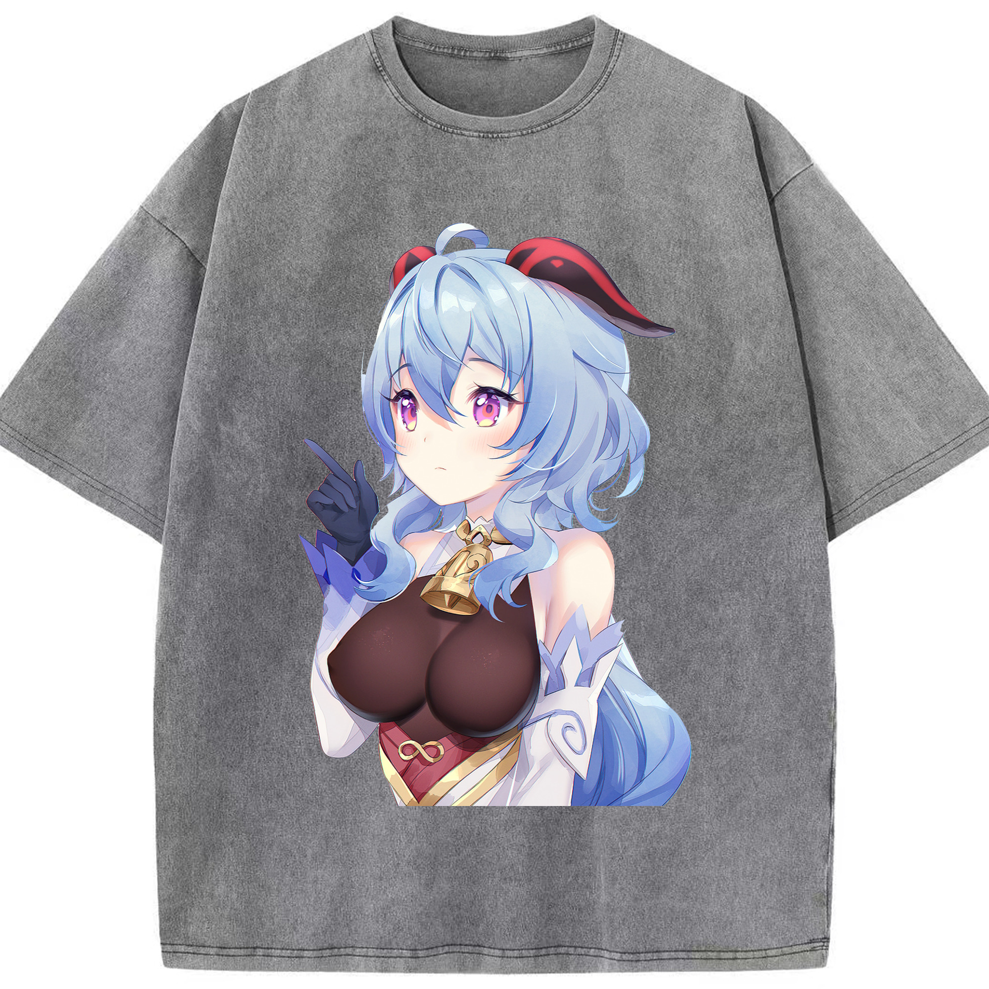 げんし神 甘雨 かんう genshin Ganyu 綿100% ヴィンテージ風 半袖Tシャツ（フロントプリント）