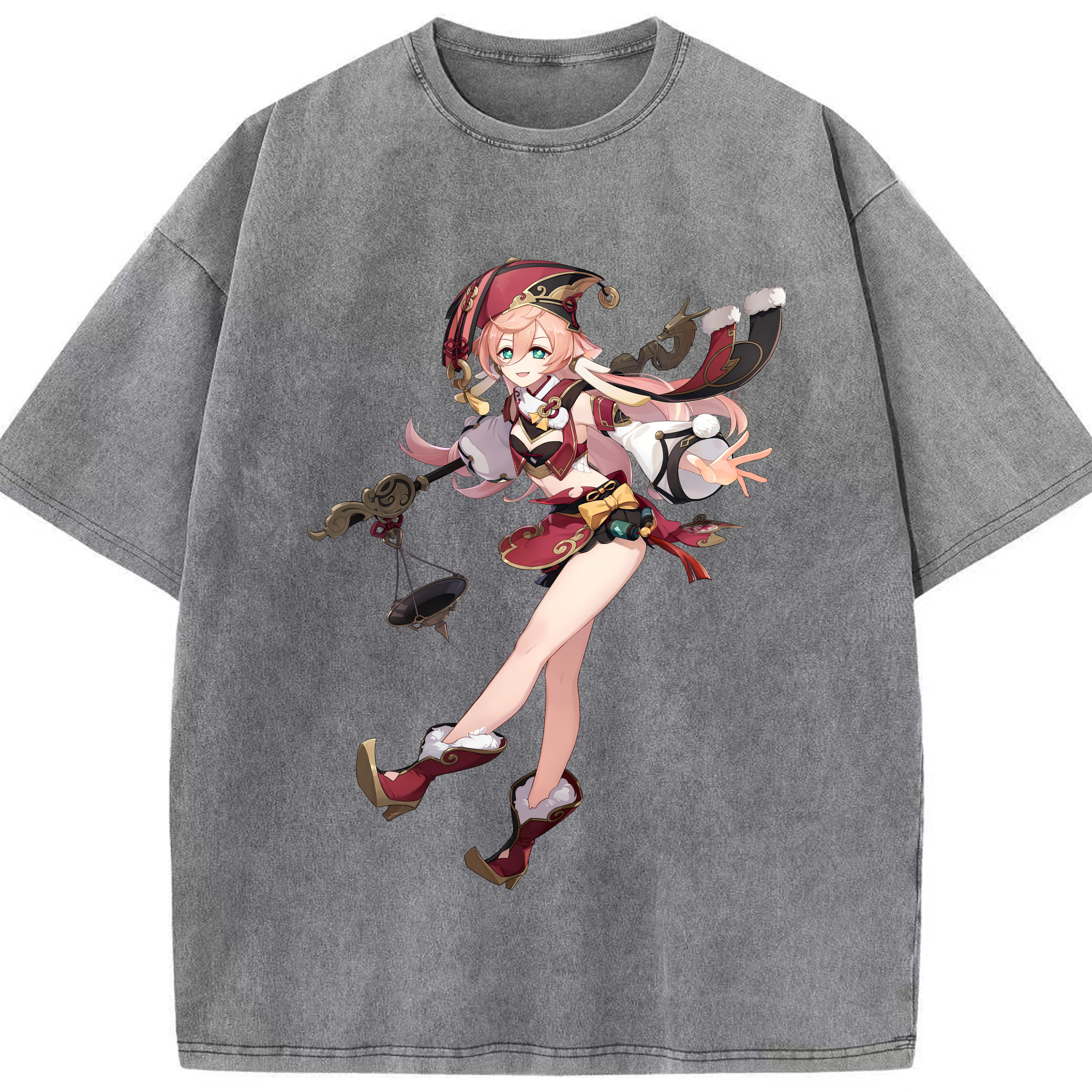 げんし神 ヤンフェイ genshin Yanfei 綿100% ヴィンテージ風 半袖Tシャツ（フロントプリント）