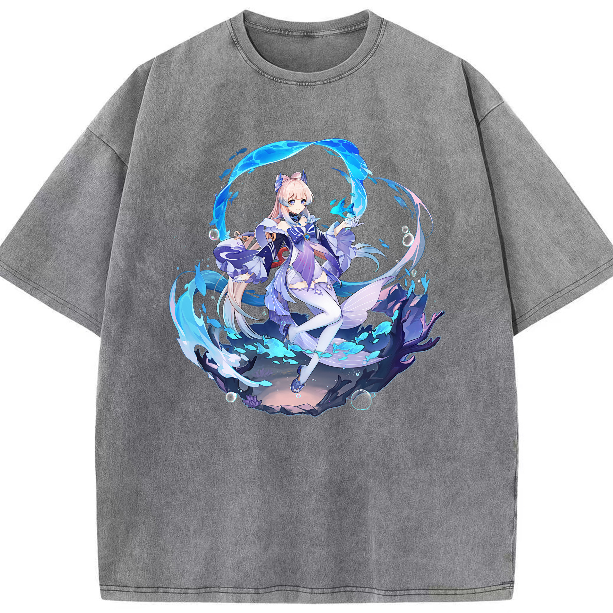 げんし神 珊瑚宮心海 サンゴノミヤ・ココミ genshin Sangonomiya Kokomi 綿100% ヴィンテージ風 半袖Tシャツ（フロントプリント）