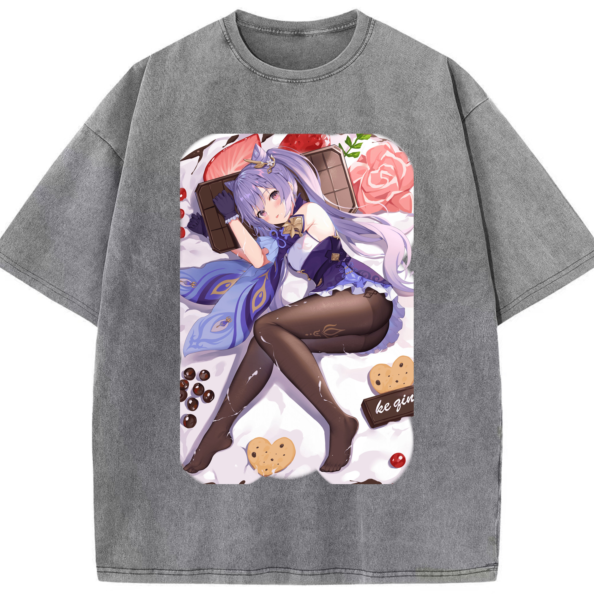 げんし神 刻晴 こくせい genshin Kokusei 綿100% ヴィンテージ風 半袖Tシャツ（フロントプリント）