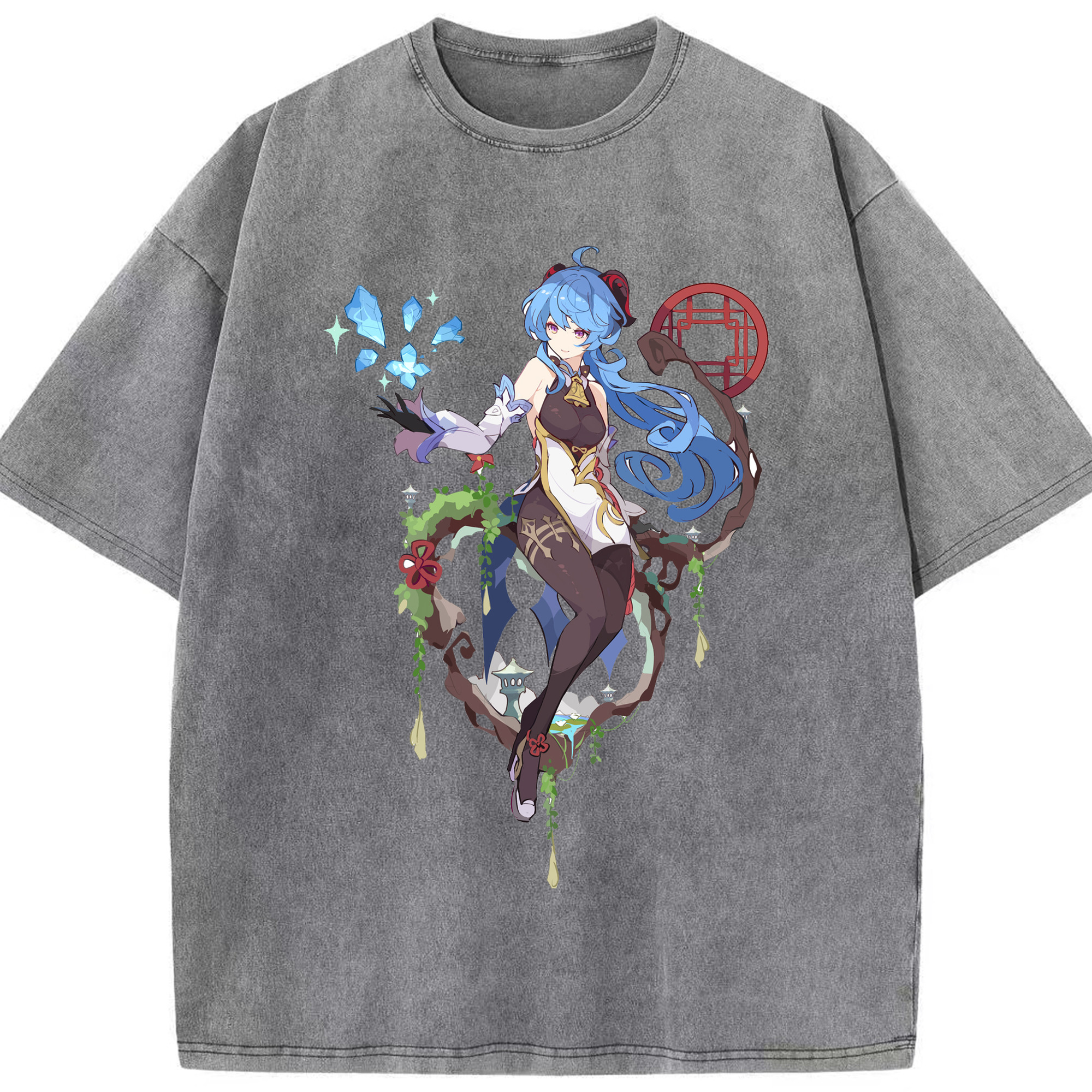 げんし神 甘雨 かんう genshin Ganyu 綿100% ヴィンテージ風 半袖Tシャツ（フロントプリント）