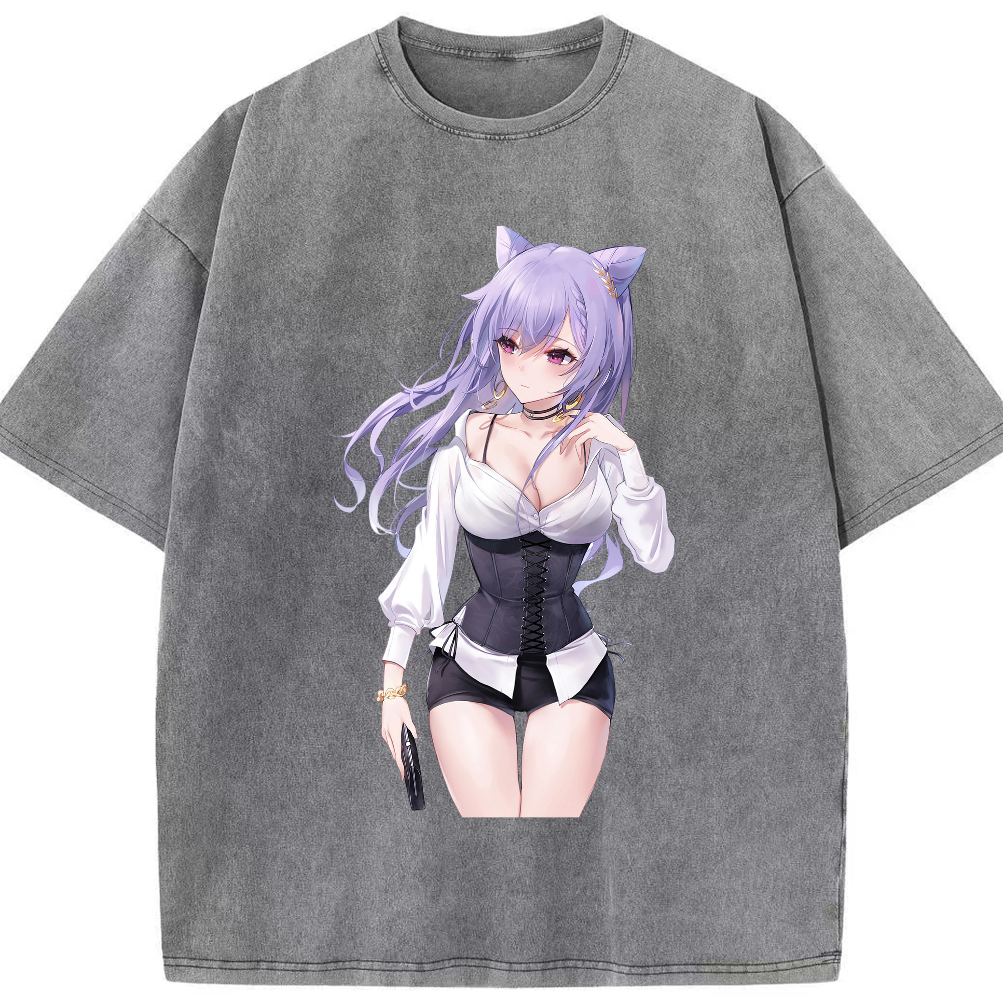 げんし神 刻晴 こくせい genshin Kokusei 綿100% ヴィンテージ風 半袖Tシャツ（フロントプリント）