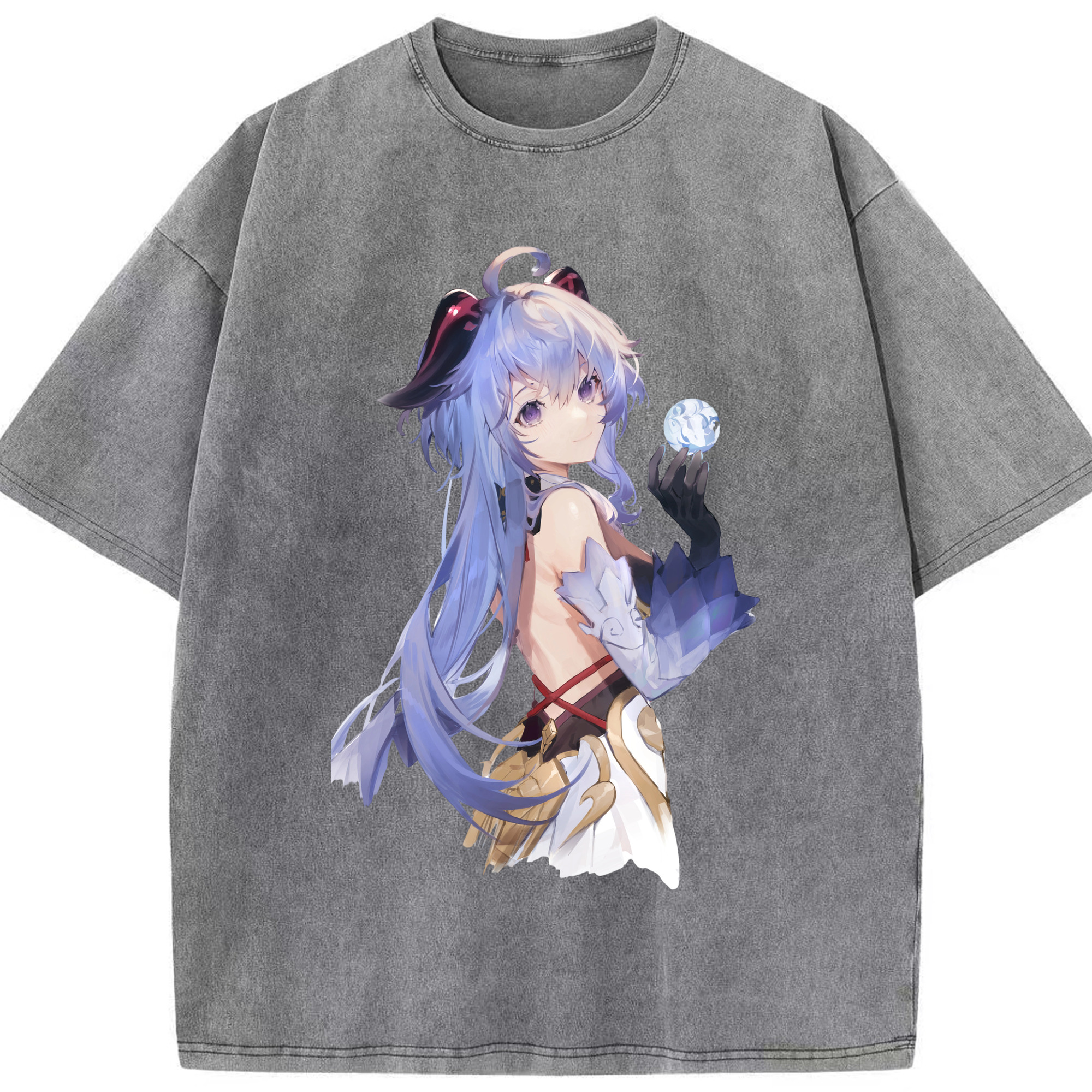 げんし神 甘雨 かんう genshin Ganyu 綿100% ヴィンテージ風 半袖Tシャツ（フロントプリント）