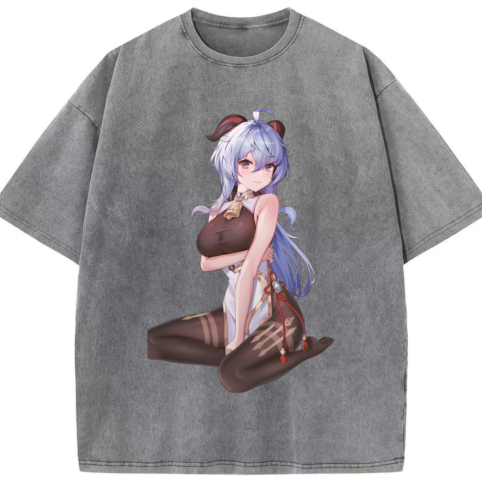 げんし神 甘雨 かんう genshin Ganyu 綿100% ヴィンテージ風 半袖Tシャツ（フロントプリント）