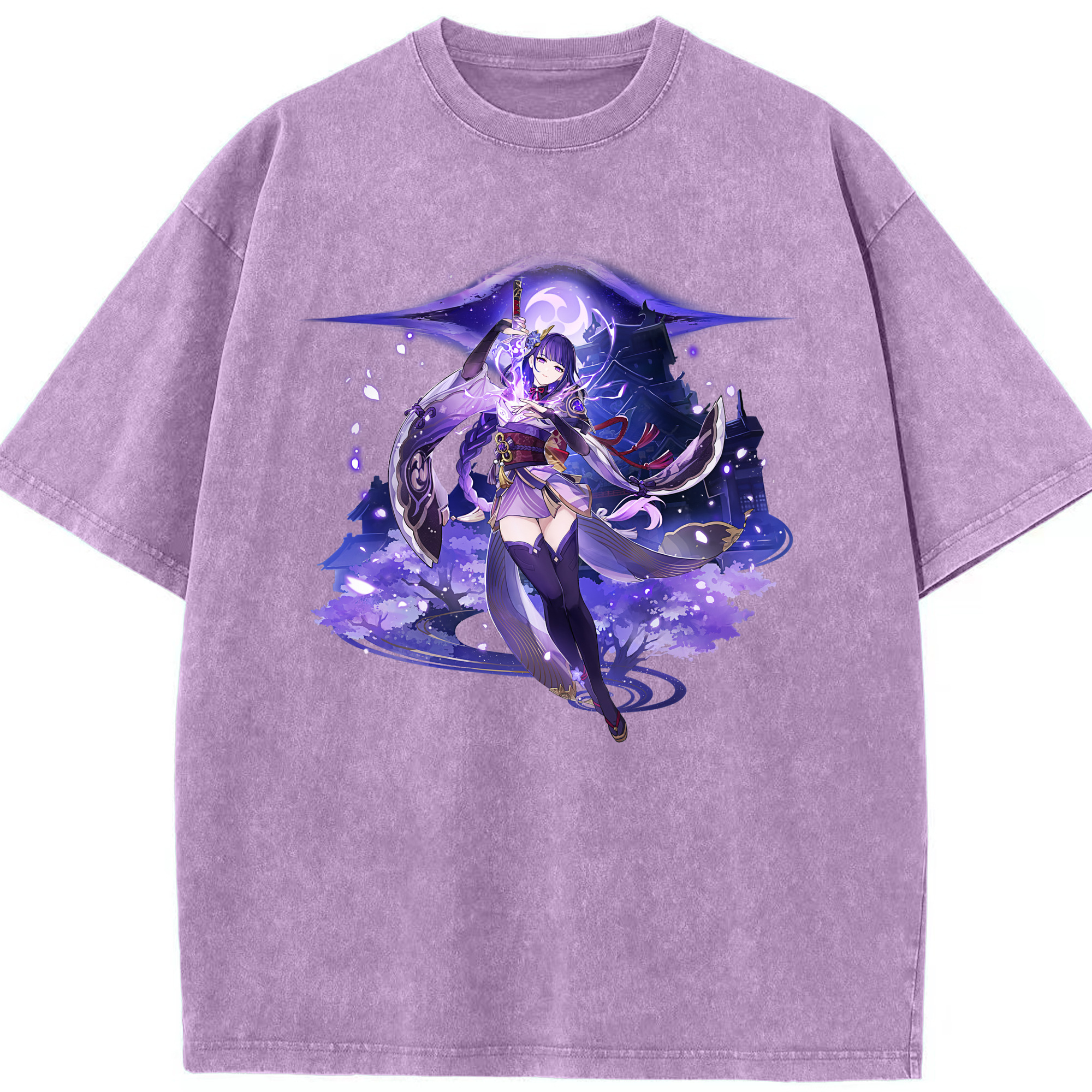 げんし神 雷電将軍 らいでんしょうぐん genshin Raiden Shogun 綿100% ヴィンテージ風 半袖Tシャツ（フロントプリント）