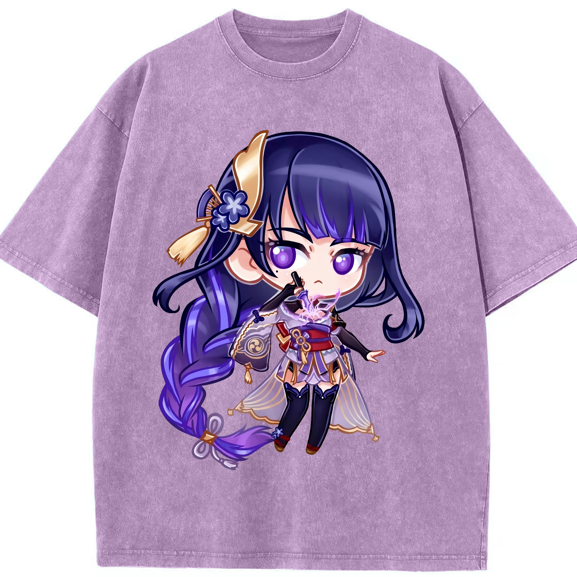 げんし神 雷電将軍 らいでんしょうぐん genshin Raiden Shogun 綿100% ヴィンテージ風 半袖Tシャツ（フロントプリント）