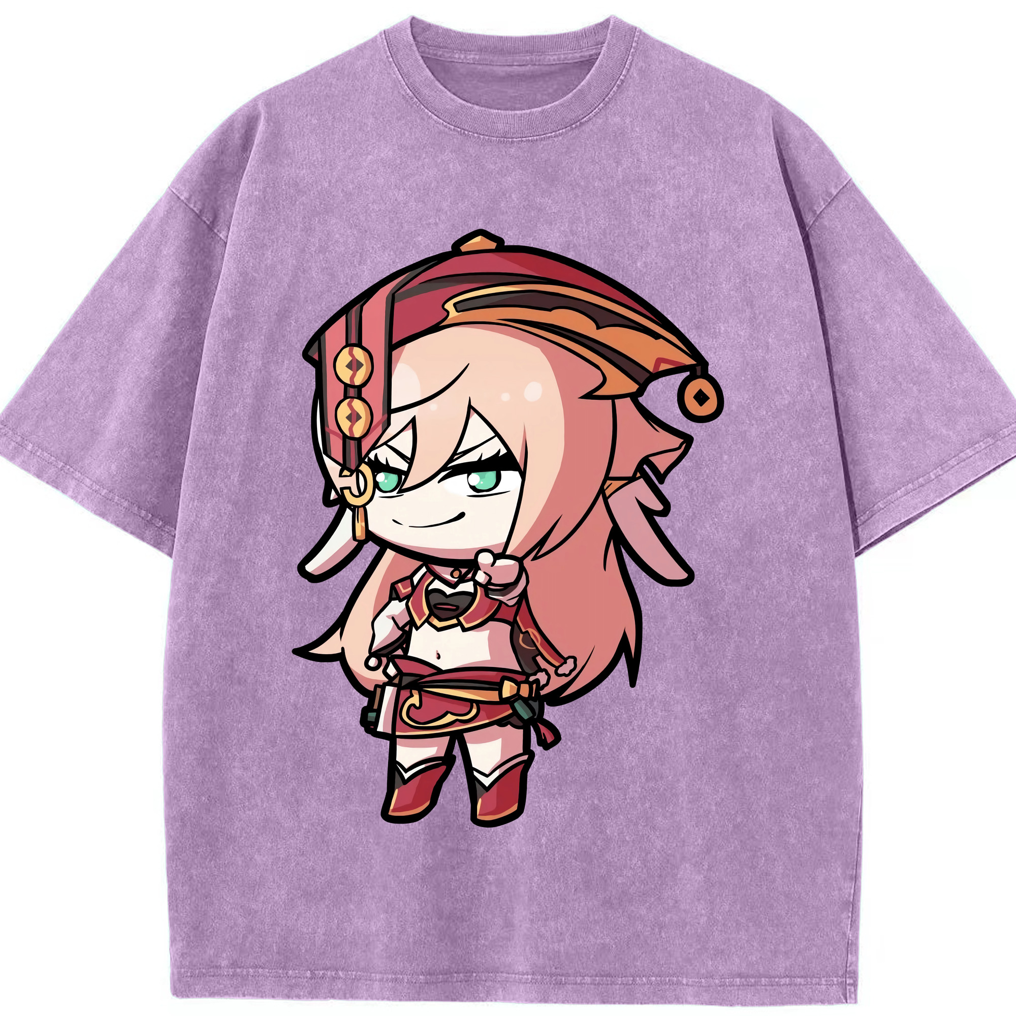 げんし神 ヤンフェイ genshin Yanfei 綿100% ヴィンテージ風 半袖Tシャツ（フロントプリント）