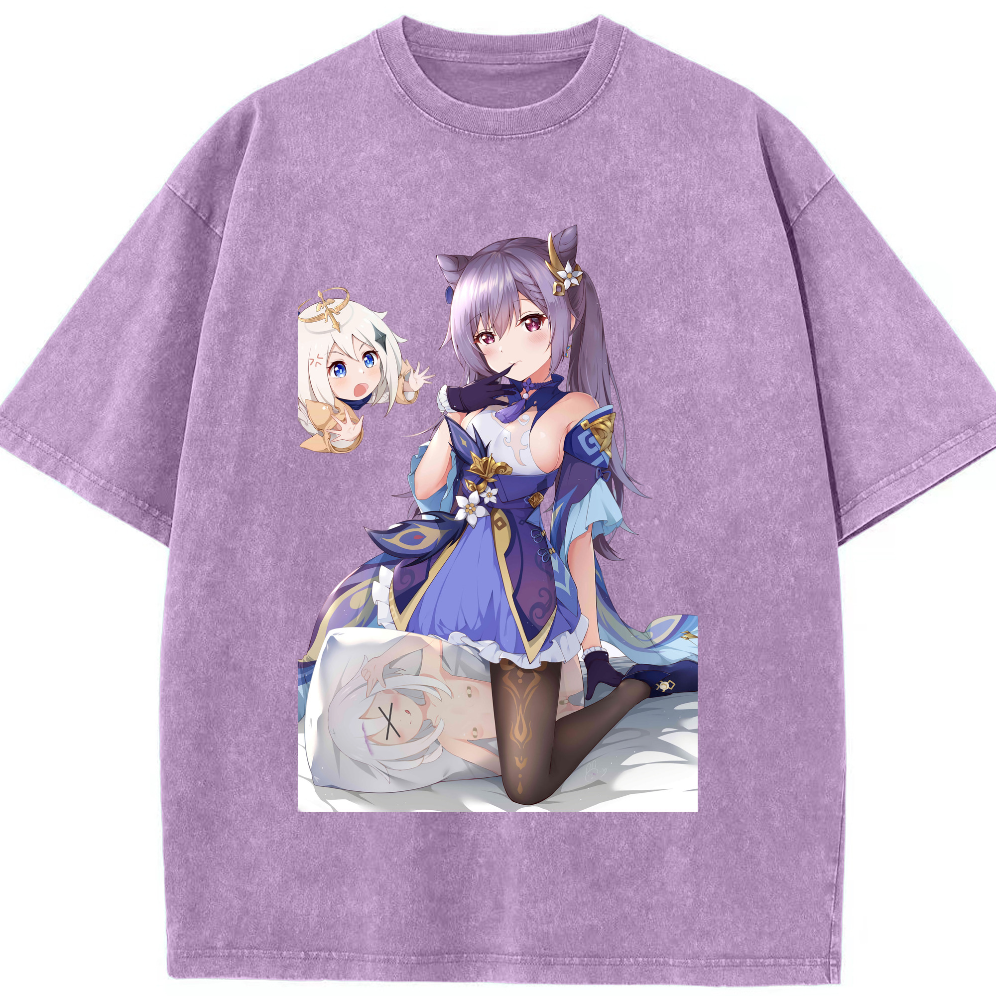 げんし神 刻晴 こくせい genshin Kokusei 綿100% ヴィンテージ風 半袖Tシャツ（フロントプリント）