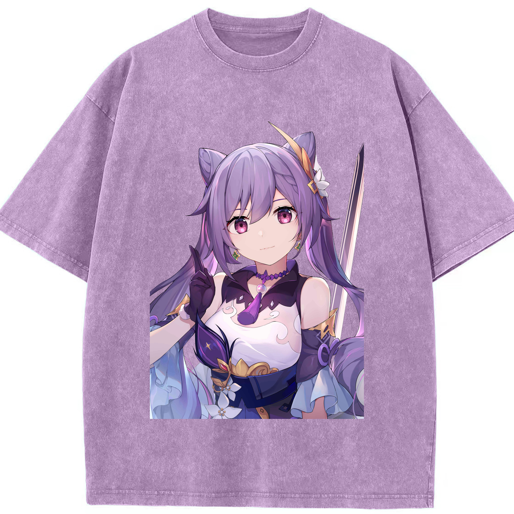 げんし神 刻晴 こくせい genshin Kokusei 綿100% ヴィンテージ風 半袖Tシャツ（フロントプリント）