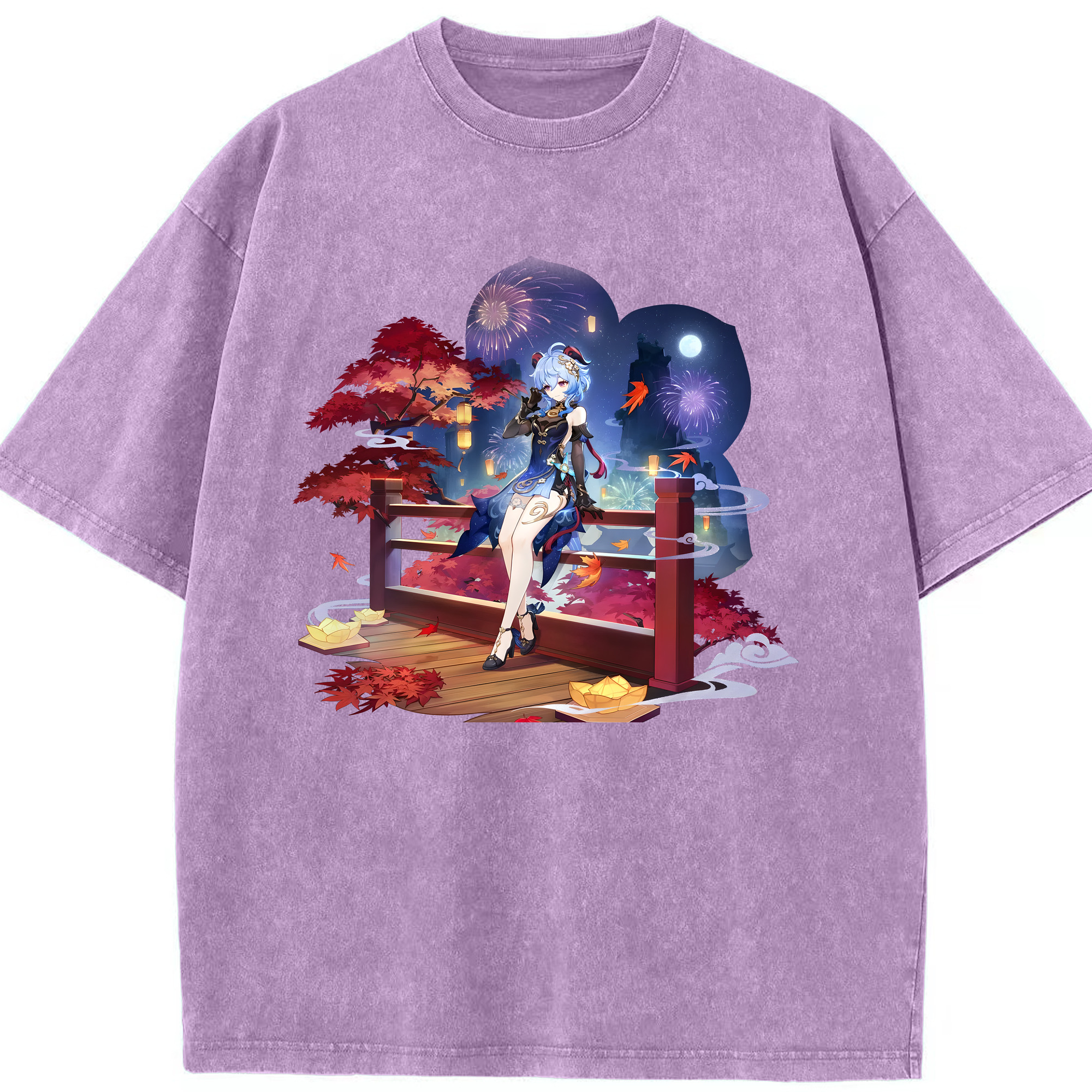 げんし神 甘雨 かんう genshin Ganyu 綿100% ヴィンテージ風 半袖Tシャツ（フロントプリント）
