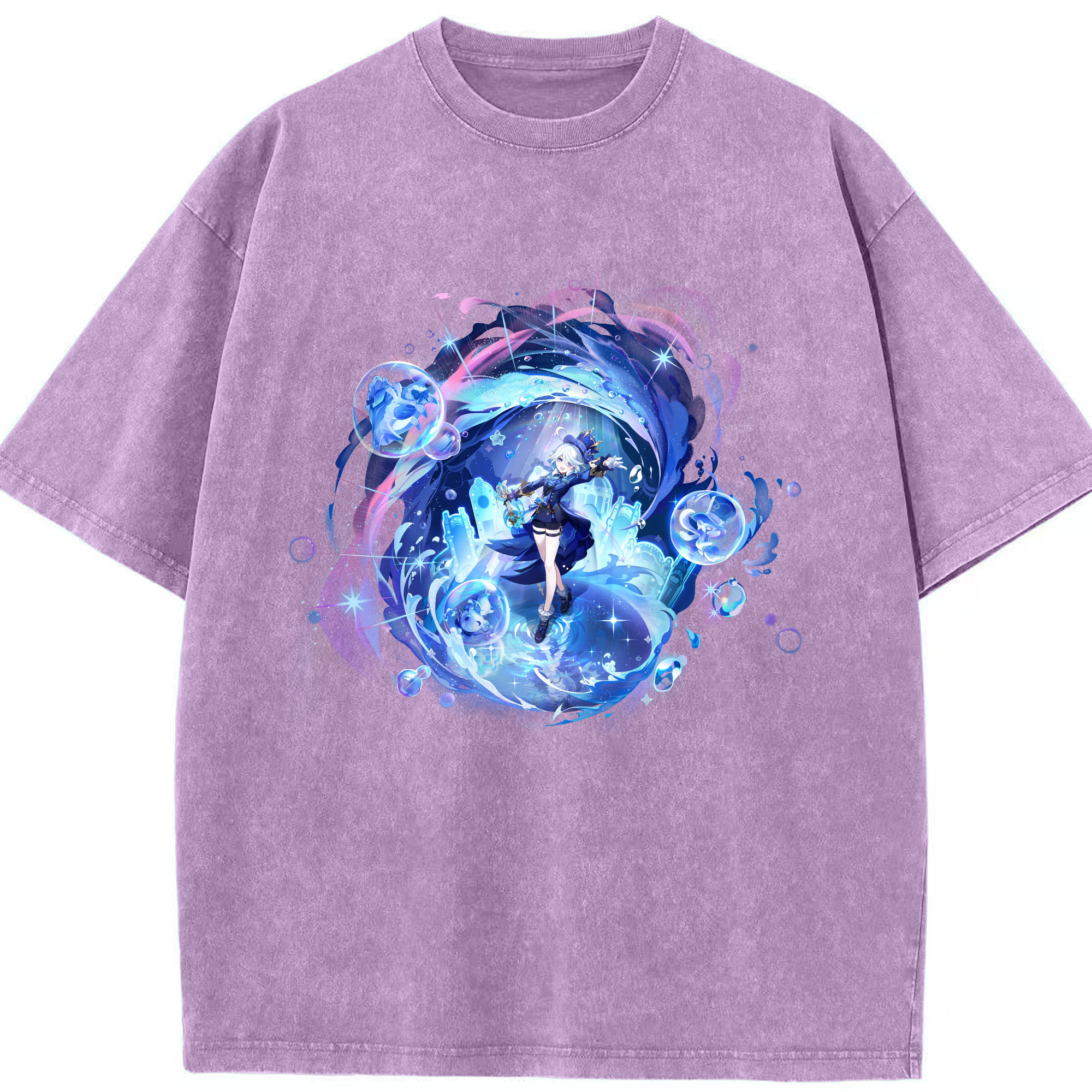 げんし神 フリーナ genshin Furina 綿100% ヴィンテージ風 半袖Tシャツ（フロントプリント）