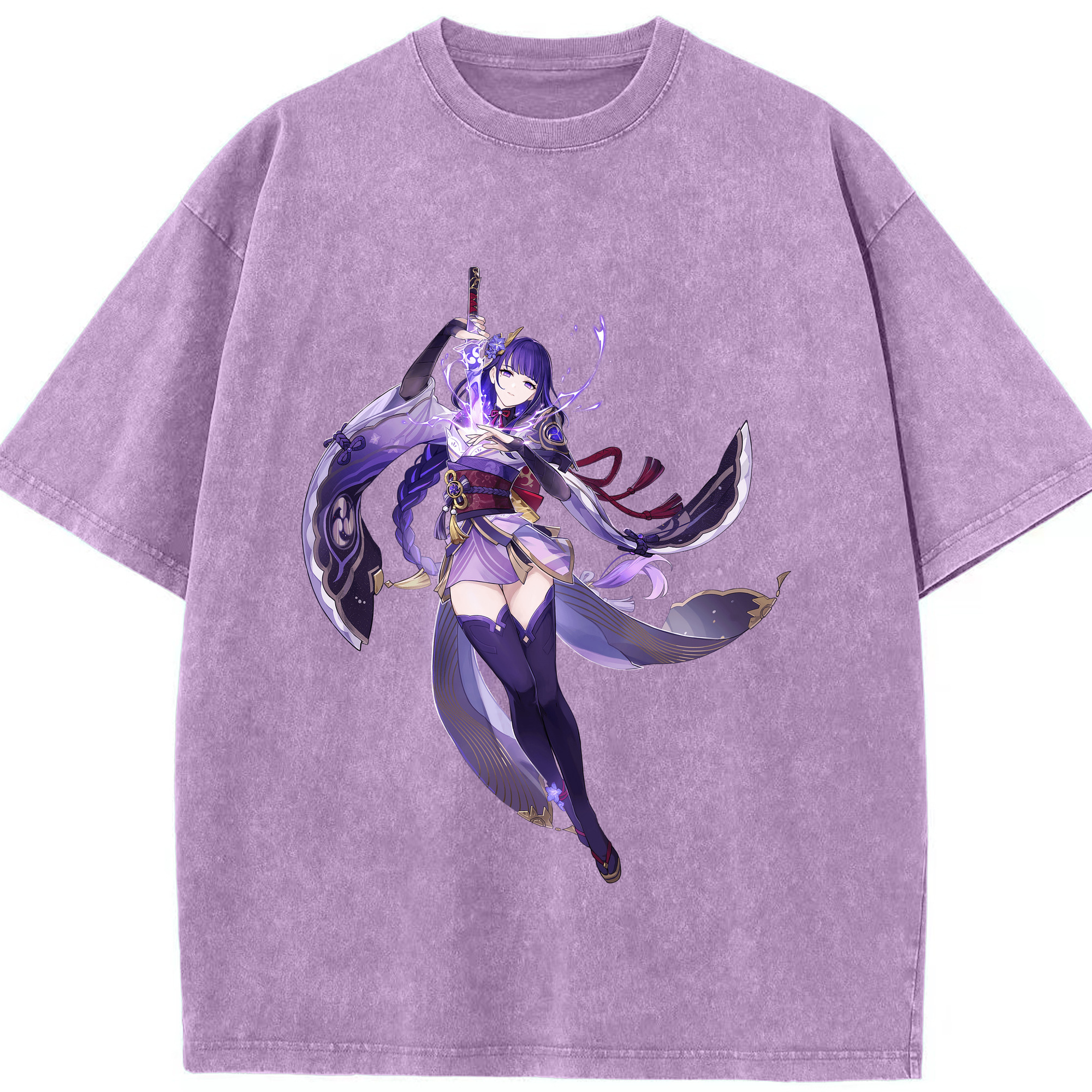 げんし神 雷電将軍 らいでんしょうぐん genshin Raiden Shogun 綿100% ヴィンテージ風 半袖Tシャツ（フロントプリント）