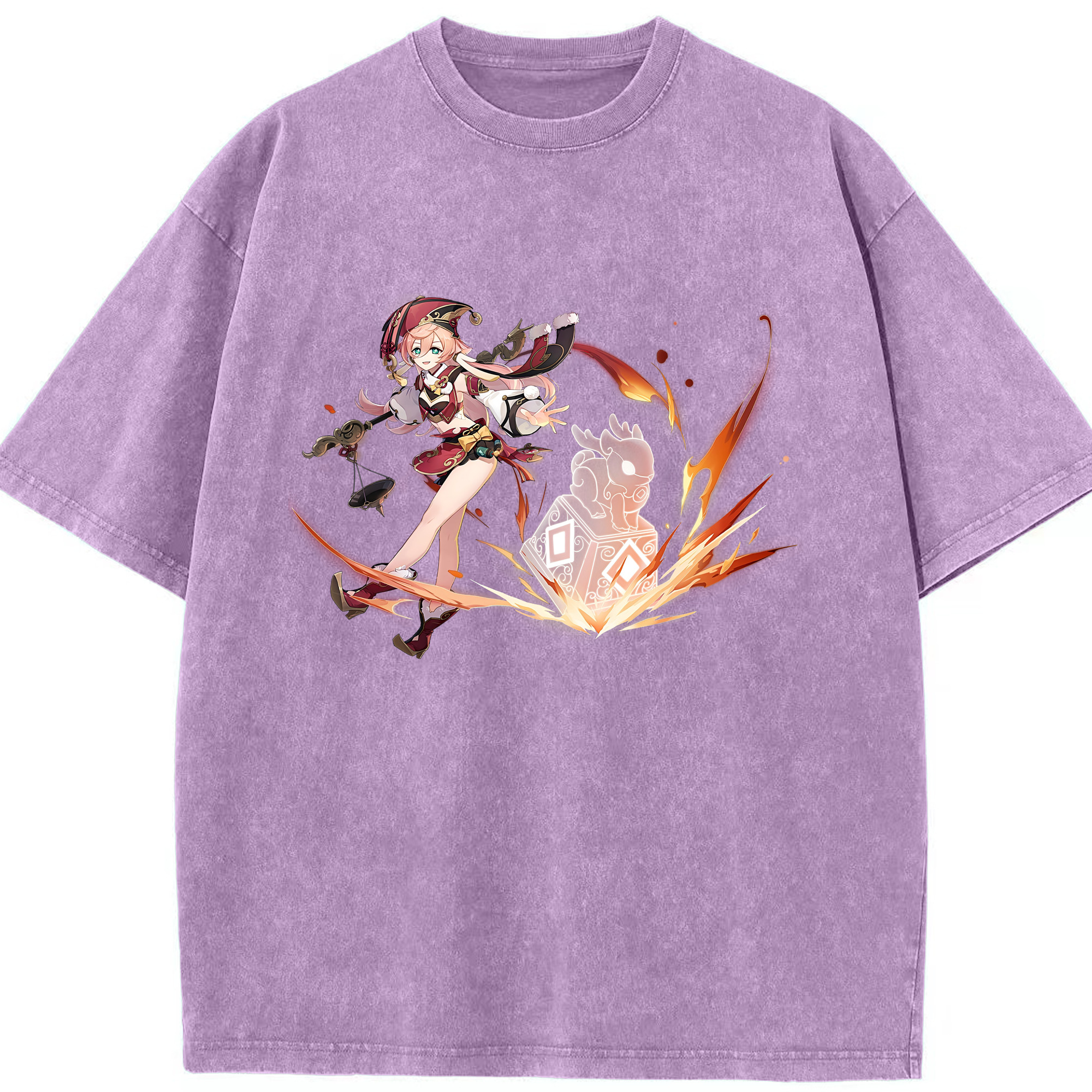 げんし神 ヤンフェイ genshin Yanfei 綿100% ヴィンテージ風 半袖Tシャツ（フロントプリント）