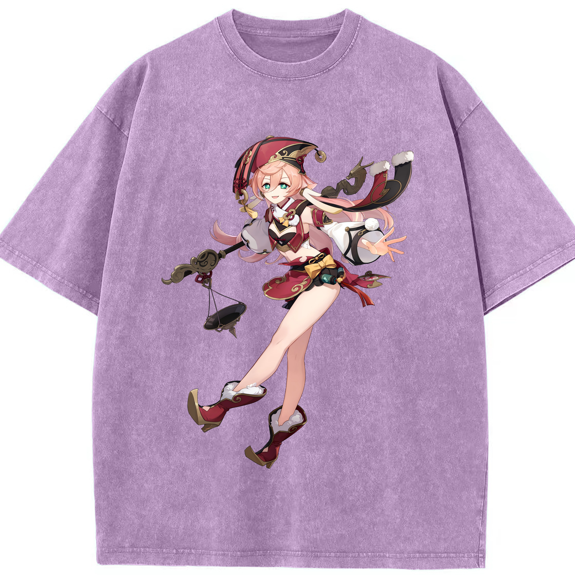げんし神 ヤンフェイ genshin Yanfei 綿100% ヴィンテージ風 半袖Tシャツ（フロントプリント）