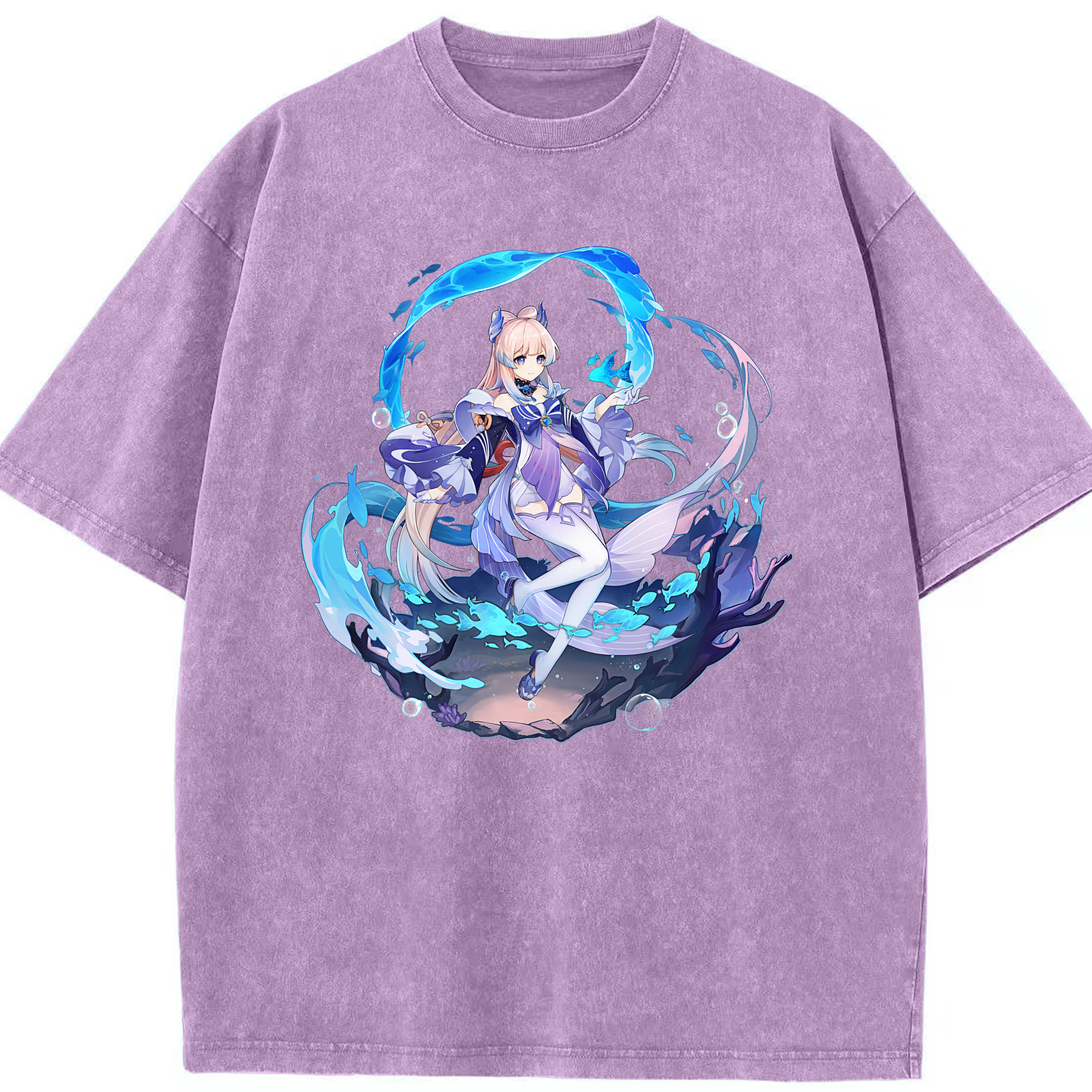 げんし神 珊瑚宮心海 サンゴノミヤ・ココミ genshin Sangonomiya Kokomi 綿100% ヴィンテージ風 半袖Tシャツ（フロントプリント）