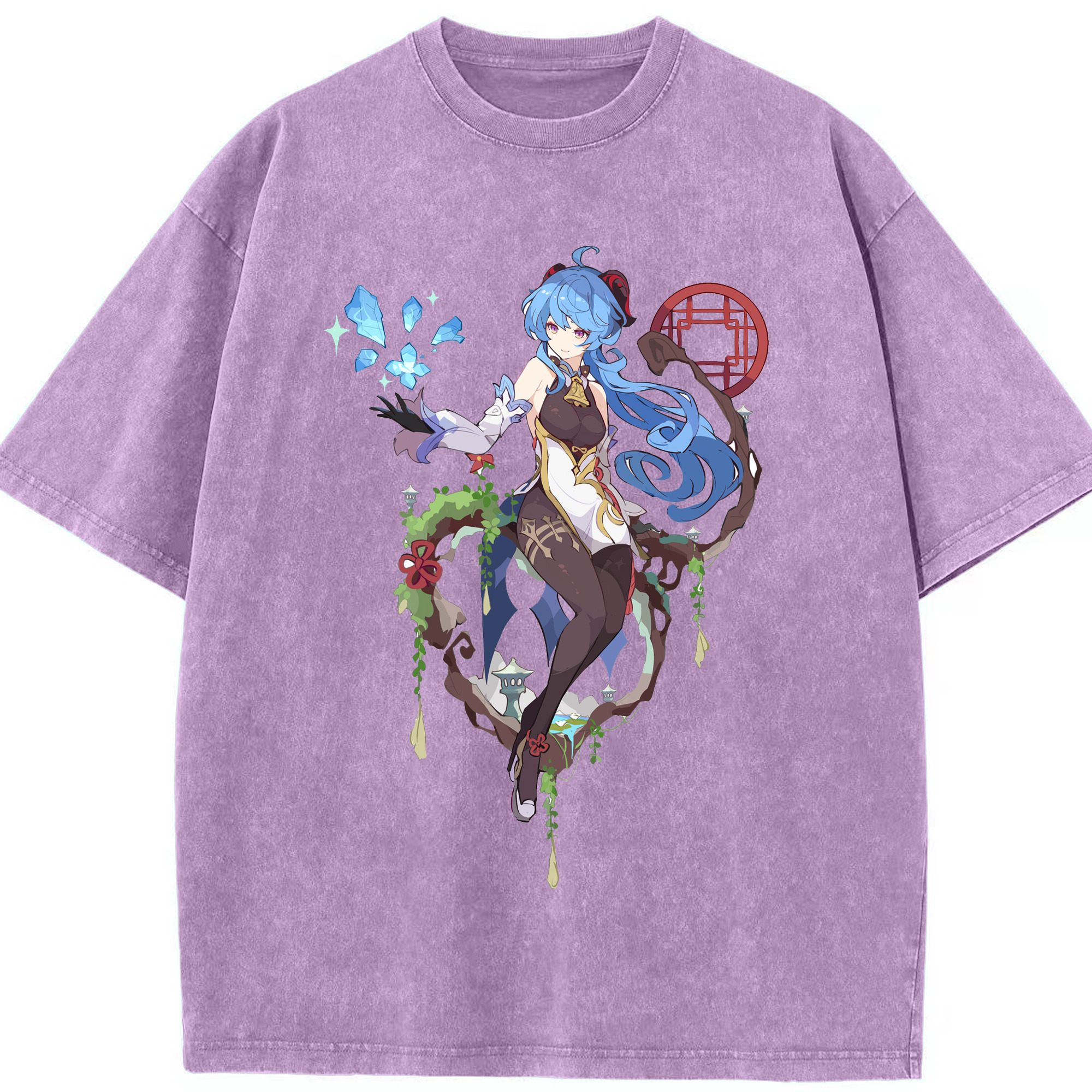 げんし神 甘雨 かんう genshin Ganyu 綿100% ヴィンテージ風 半袖Tシャツ（フロントプリント）