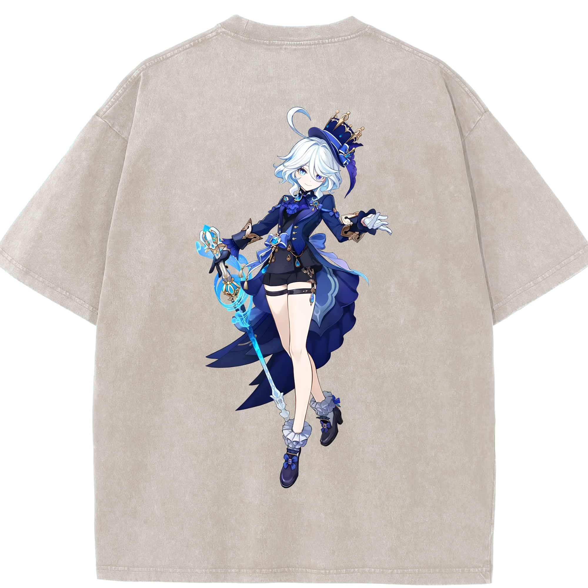 げんし神 フリーナ genshin Furina 綿100% ヴィンテージ風 半袖Tシャツ（背面プリント）