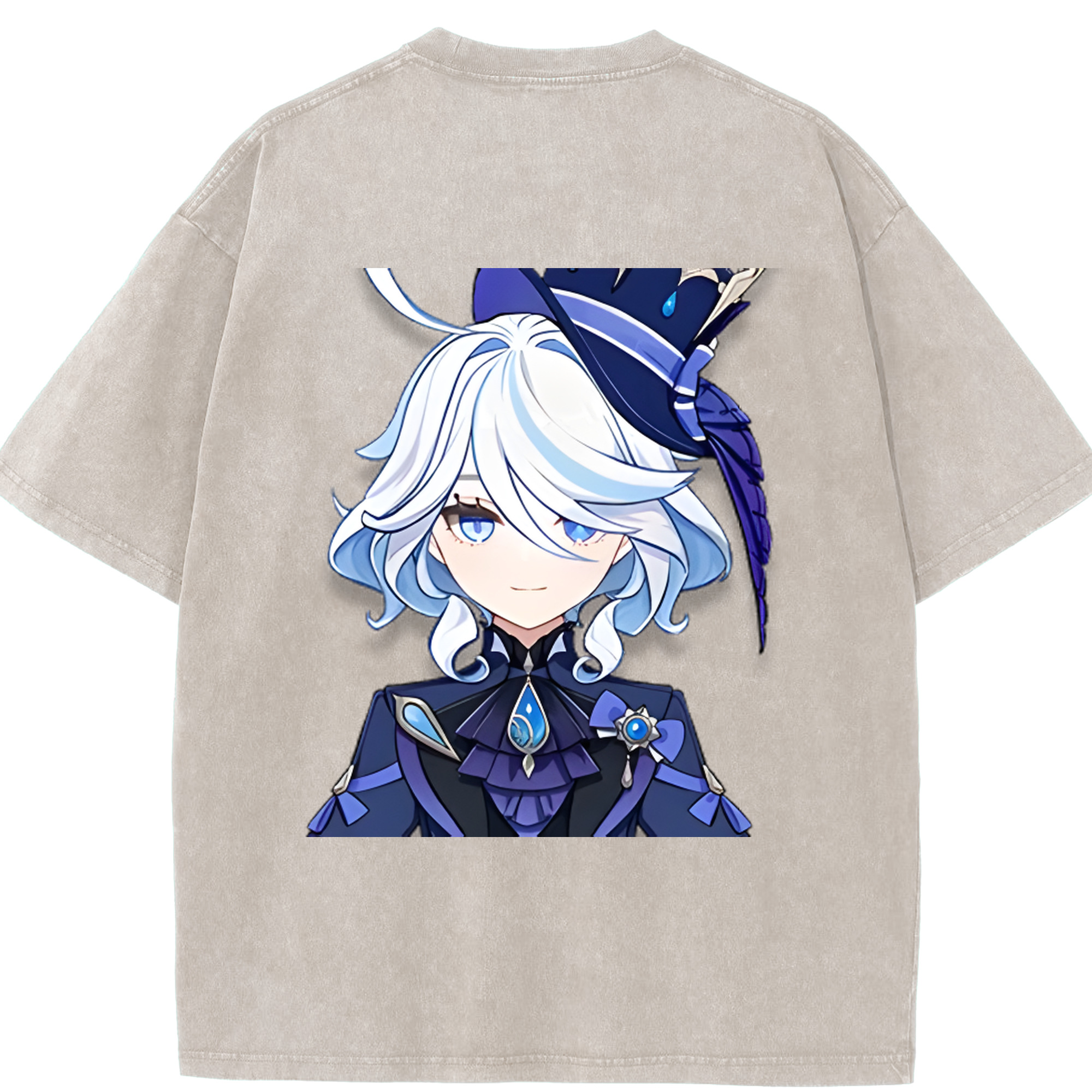 げんし神 フリーナ genshin Furina 綿100% ヴィンテージ風 半袖Tシャツ（背面プリント）