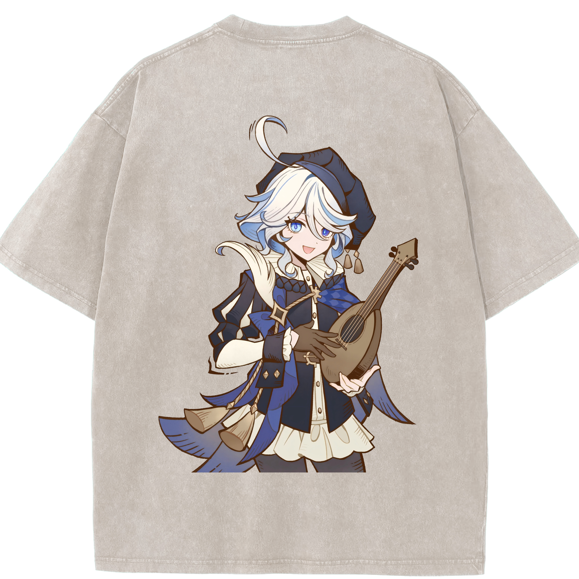 げんし神 フリーナ genshin Furina 綿100% ヴィンテージ風 半袖Tシャツ（背面プリント）