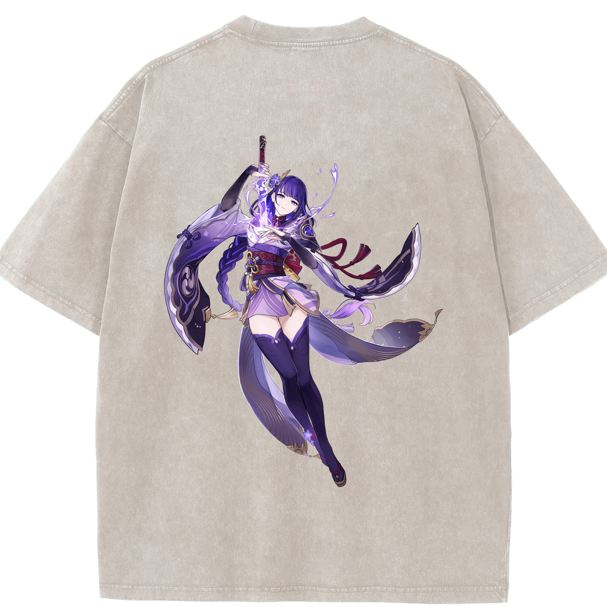 げんし神 雷電将軍 らいでんしょうぐん genshin Raiden Shogun 綿100% ヴィンテージ風 半袖Tシャツ（背面プリント）