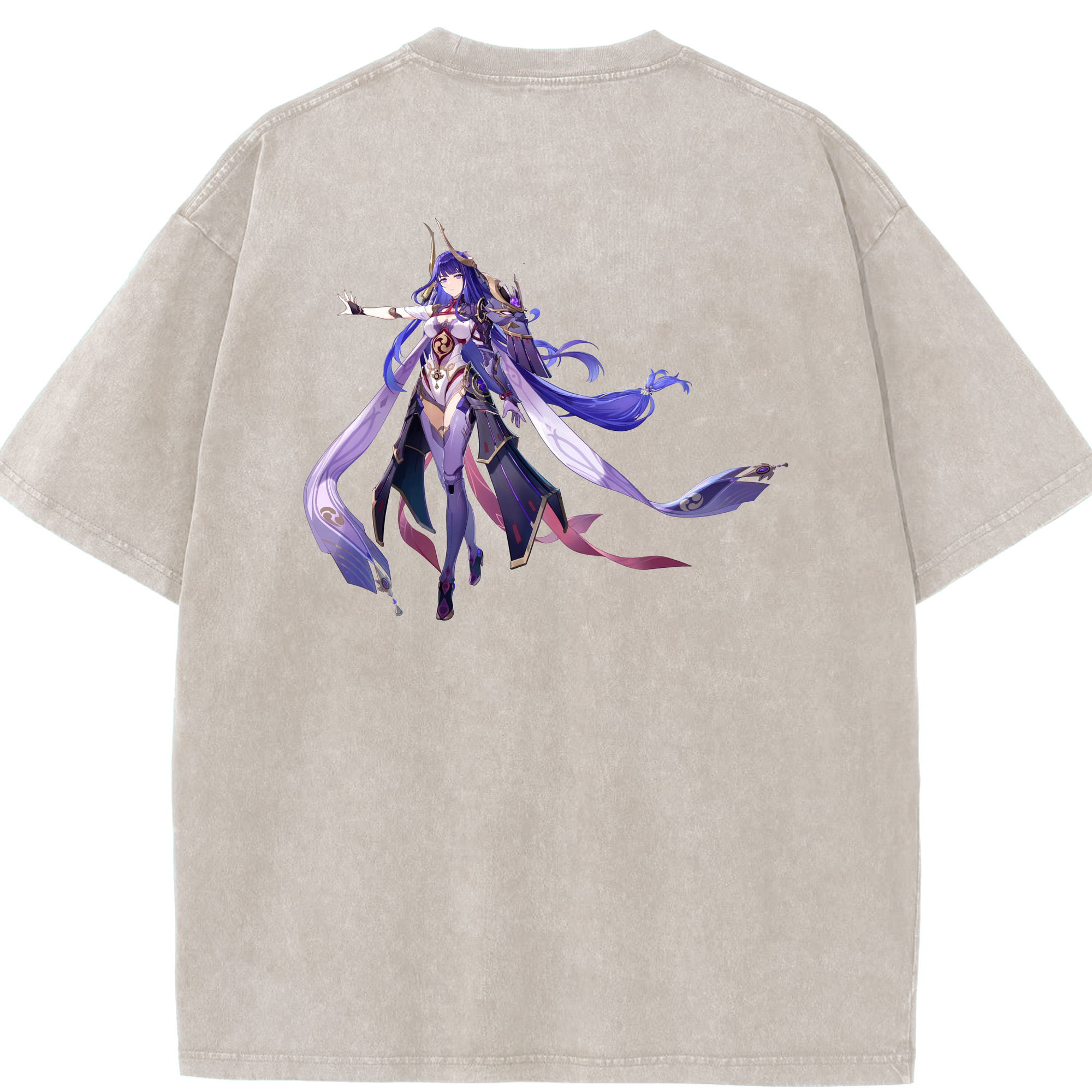 げんし神 雷電将軍 らいでんしょうぐん genshin Raiden Shogun 綿100% ヴィンテージ風 半袖Tシャツ（背面プリント）