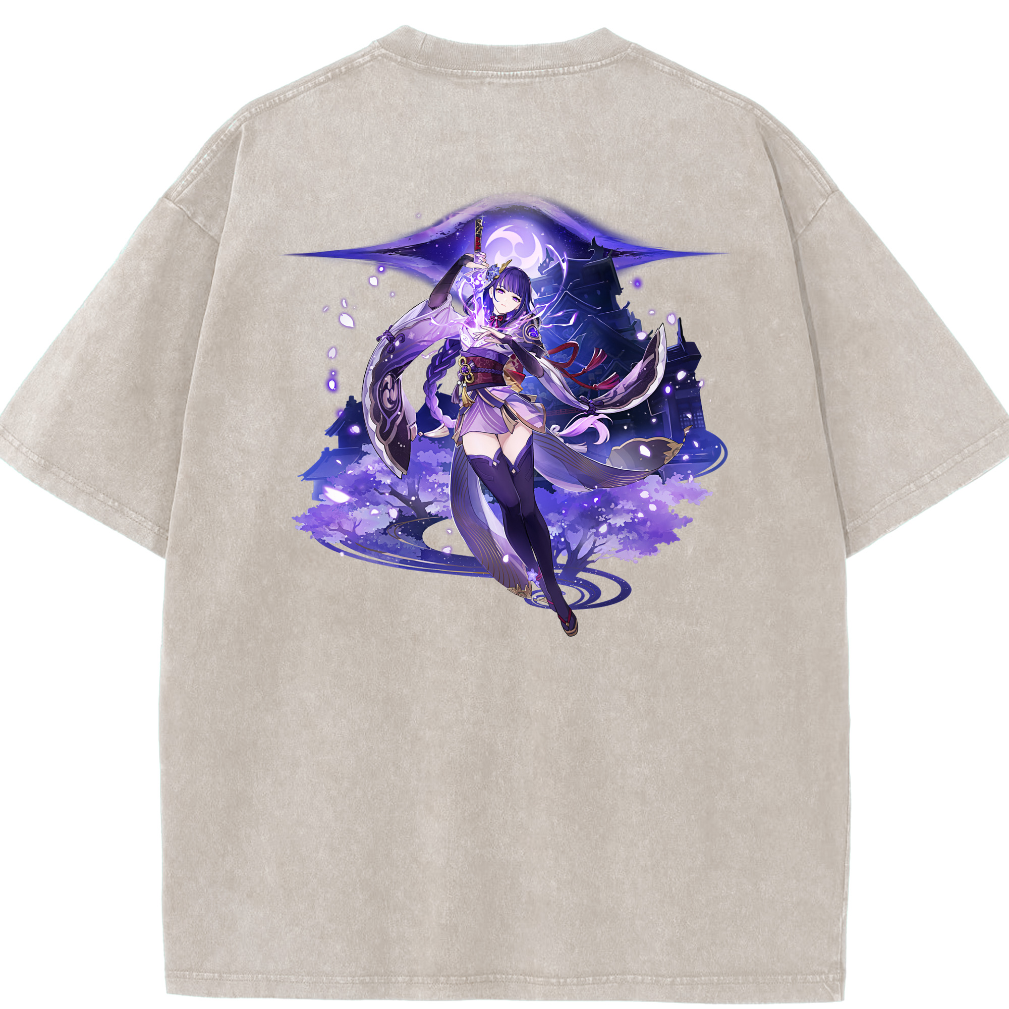 げんし神 雷電将軍 らいでんしょうぐん genshin Raiden Shogun 綿100% ヴィンテージ風 半袖Tシャツ（背面プリント）