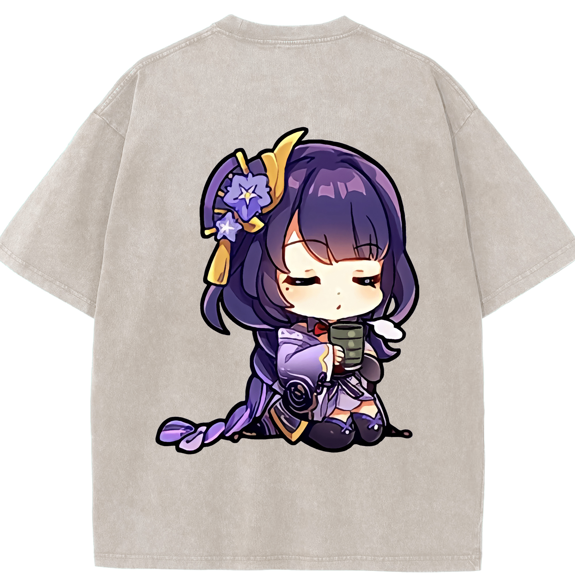 げんし神 雷電将軍 らいでんしょうぐん genshin Raiden Shogun 綿100% ヴィンテージ風 半袖Tシャツ（背面プリント）