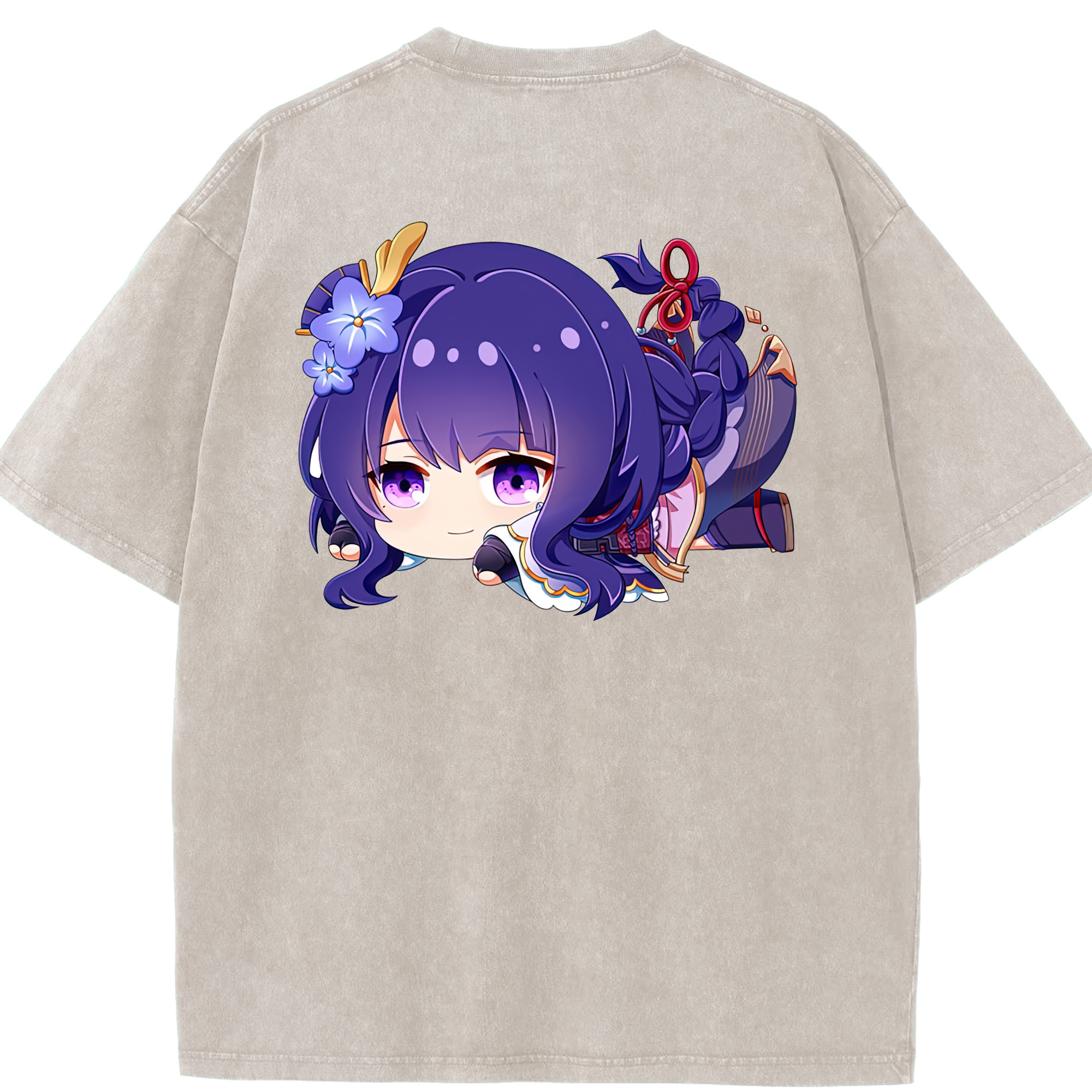 げんし神 雷電将軍 らいでんしょうぐん genshin Raiden Shogun 綿100% ヴィンテージ風 半袖Tシャツ（背面プリント）