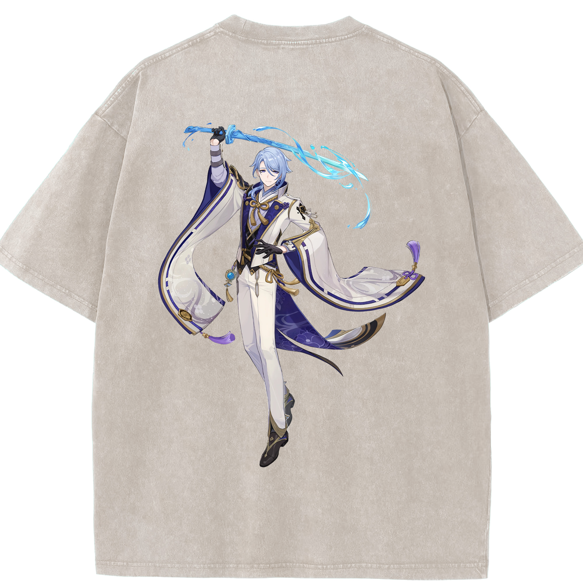 げんし神 神里綾人 かみさとあやと genshin Kamisato Ayato 綿100% ヴィンテージ風 半袖Tシャツ（背面プリント）