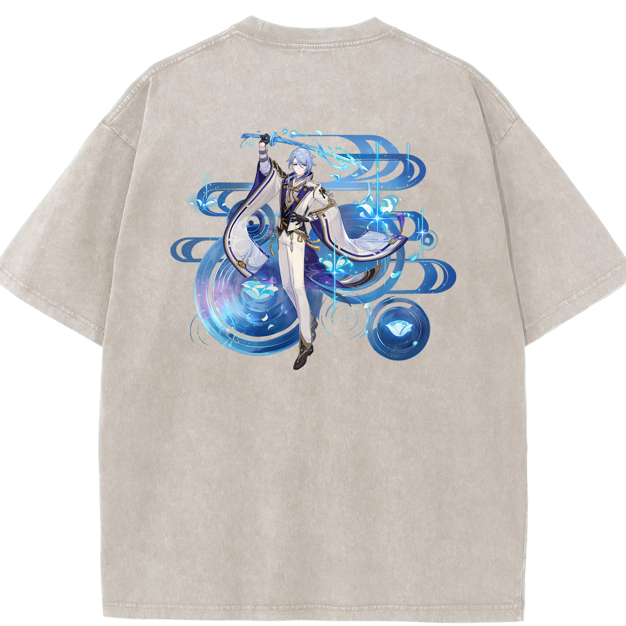 げんし神 神里綾人 かみさとあやと genshin Kamisato Ayato 綿100% ヴィンテージ風 半袖Tシャツ（背面プリント）