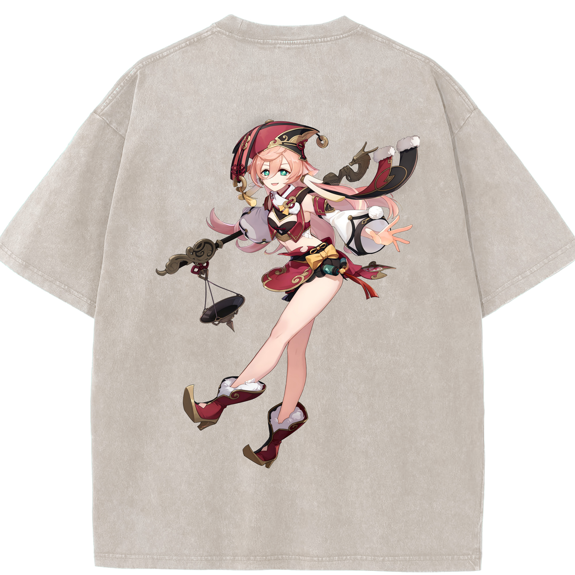 げんし神 ヤンフェイ genshin Yanfei 綿100% ヴィンテージ風 半袖Tシャツ（背面プリント）