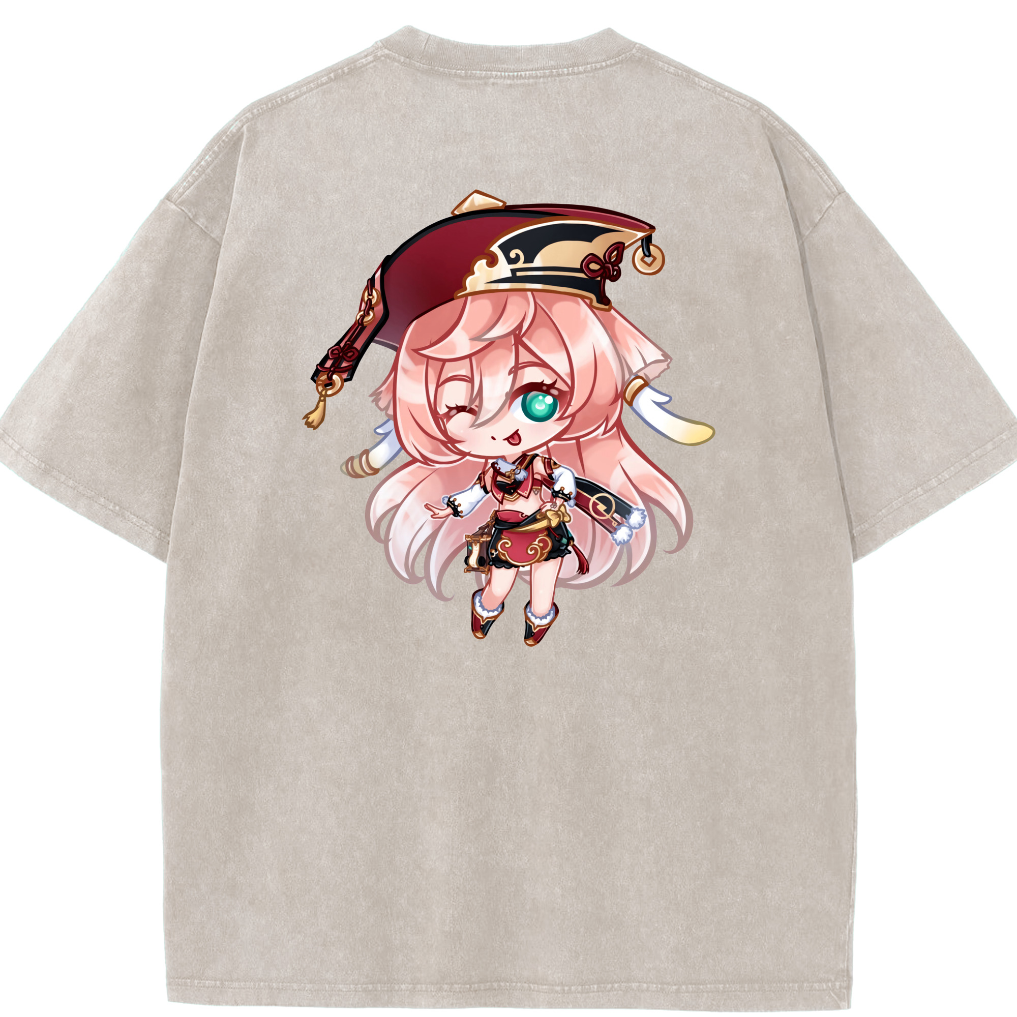 げんし神 ヤンフェイ genshin Yanfei 綿100% ヴィンテージ風 半袖Tシャツ（背面プリント）