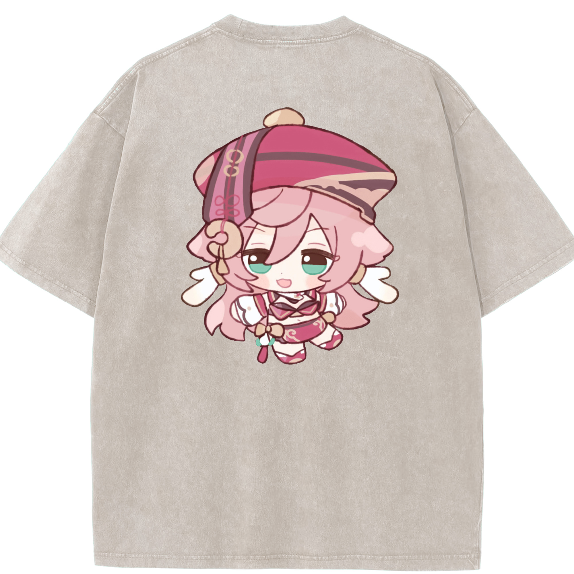 げんし神 ヤンフェイ genshin Yanfei 綿100% ヴィンテージ風 半袖Tシャツ（背面プリント）
