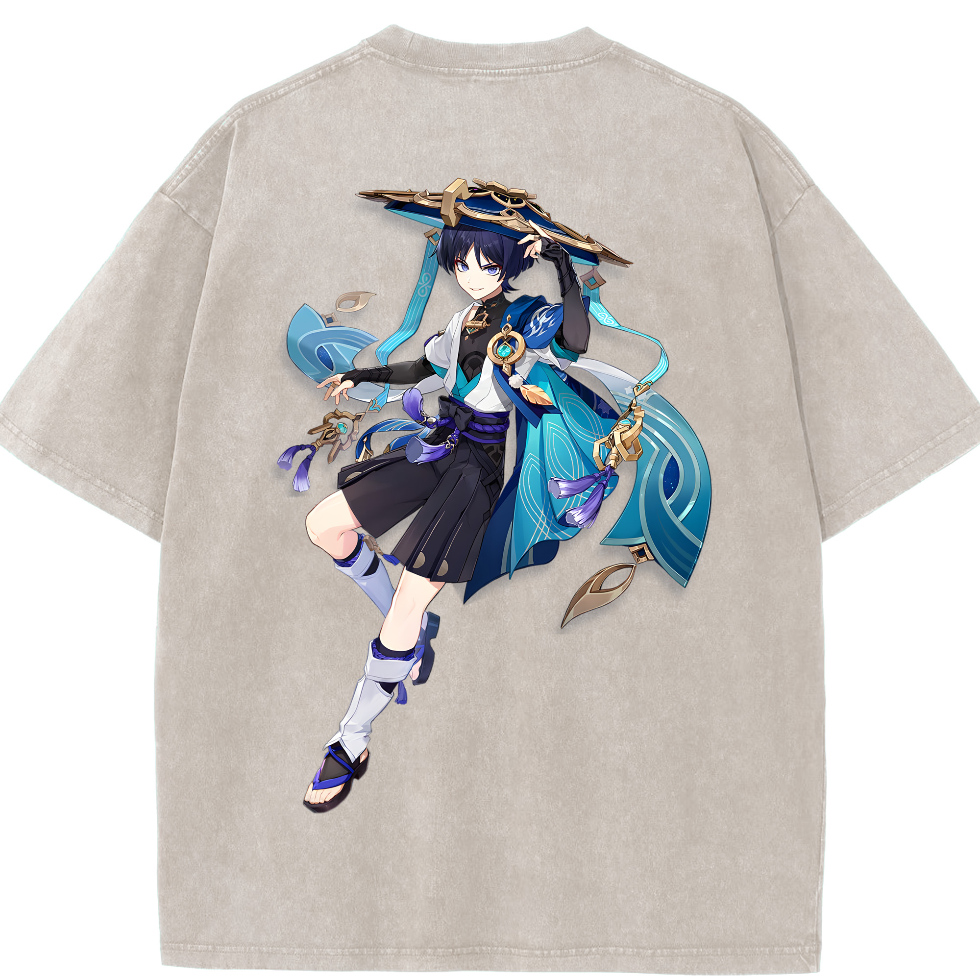 げんし神 さんペい genshin Sanpei 綿100% ヴィンテージ風 半袖Tシャツ（背面プリント）