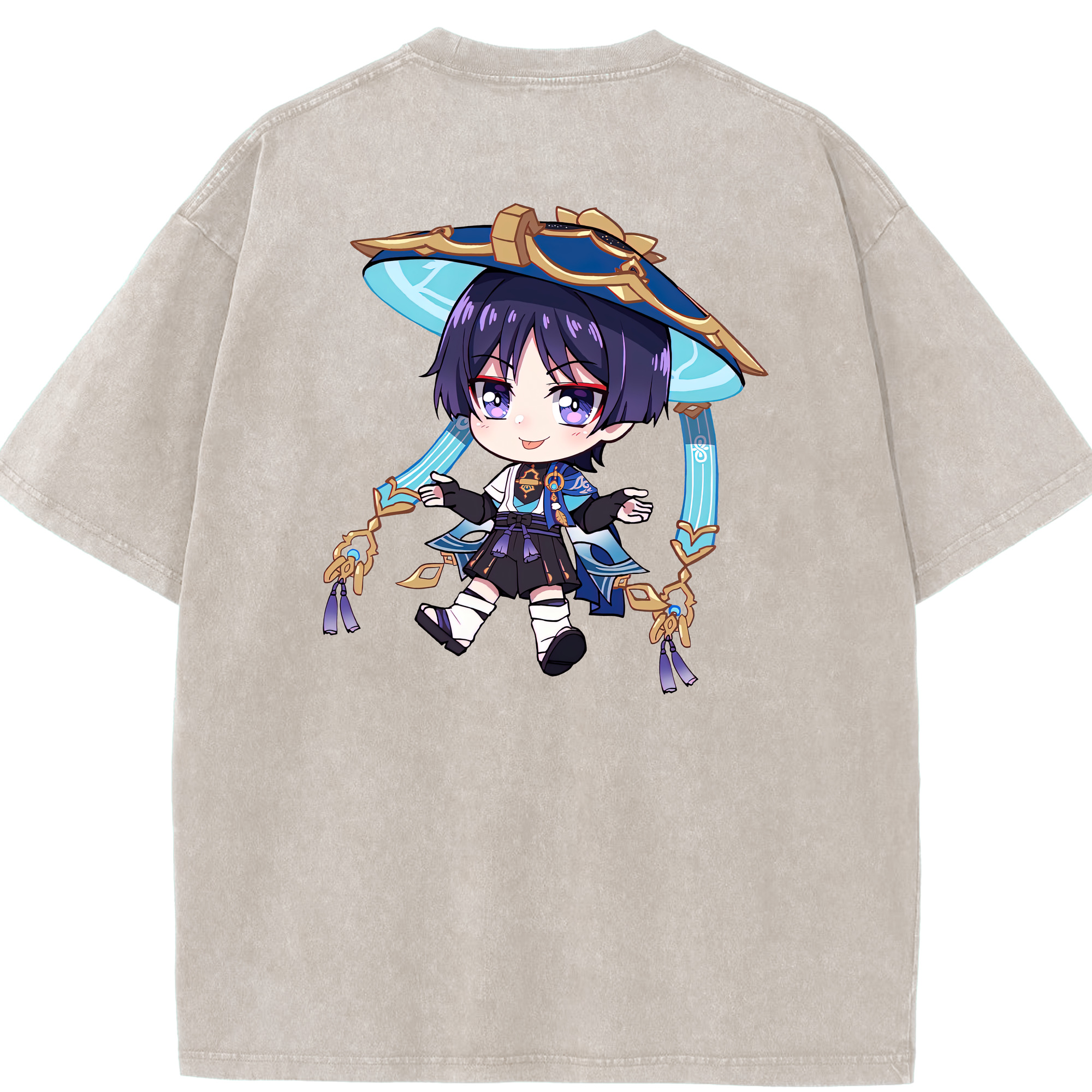 げんし神 さんペい genshin Sanpei 綿100% ヴィンテージ風 半袖Tシャツ（背面プリント）