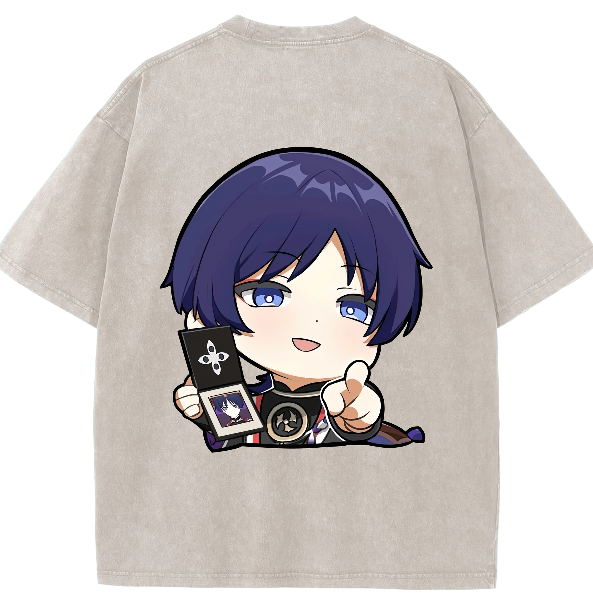 げんし神 さんペい genshin Sanpei 綿100% ヴィンテージ風 半袖Tシャツ（背面プリント）
