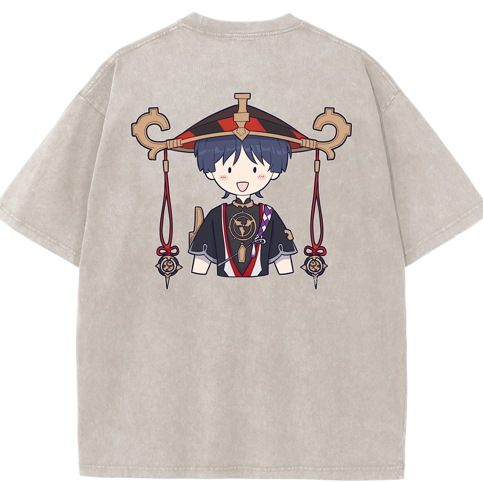 げんし神 さんペい genshin Sanpei 綿100% ヴィンテージ風 半袖Tシャツ（背面プリント）