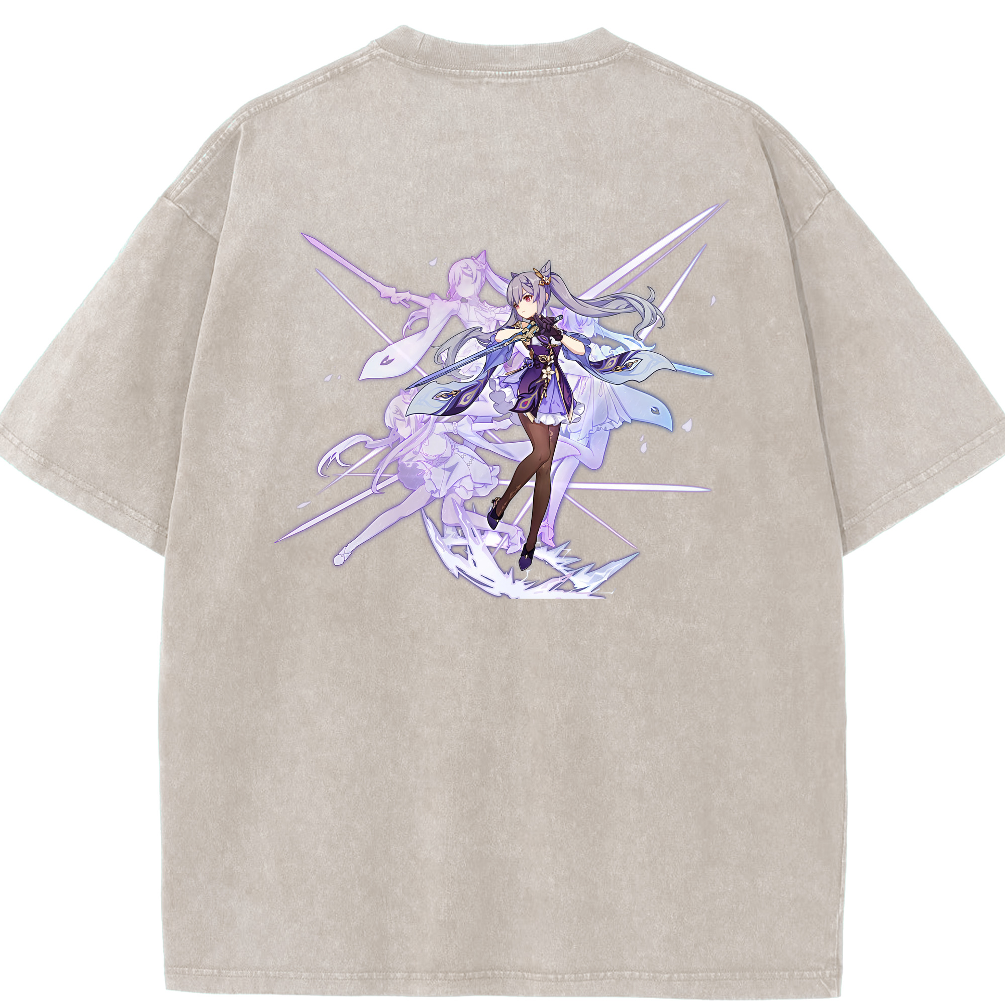げんし神 刻晴 こくせい genshin Kokusei 綿100% ヴィンテージ風 半袖Tシャツ（背面プリント）