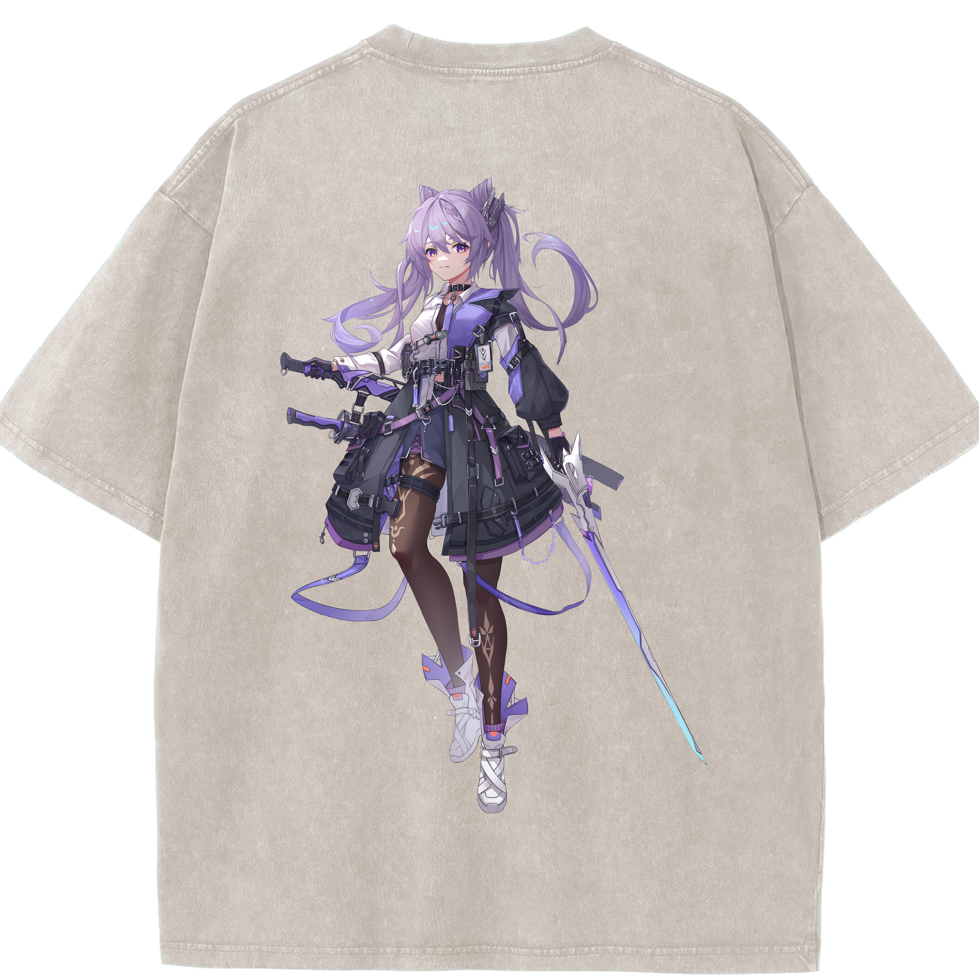 げんし神 刻晴 こくせい genshin Kokusei 綿100% ヴィンテージ風 半袖Tシャツ（背面プリント）