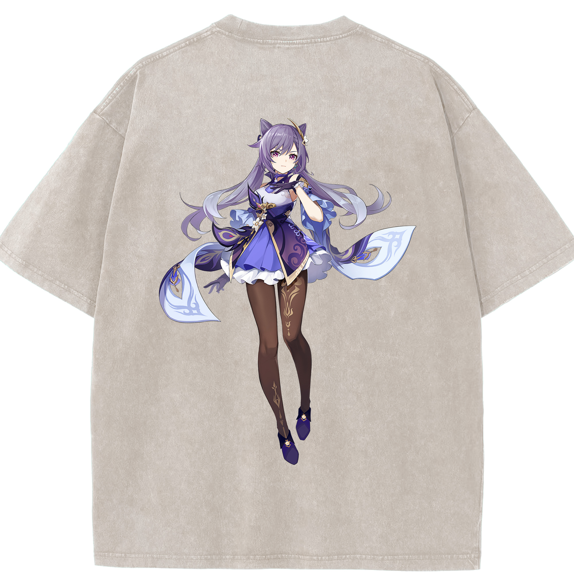 げんし神 刻晴 こくせい genshin Kokusei 綿100% ヴィンテージ風 半袖Tシャツ（背面プリント）