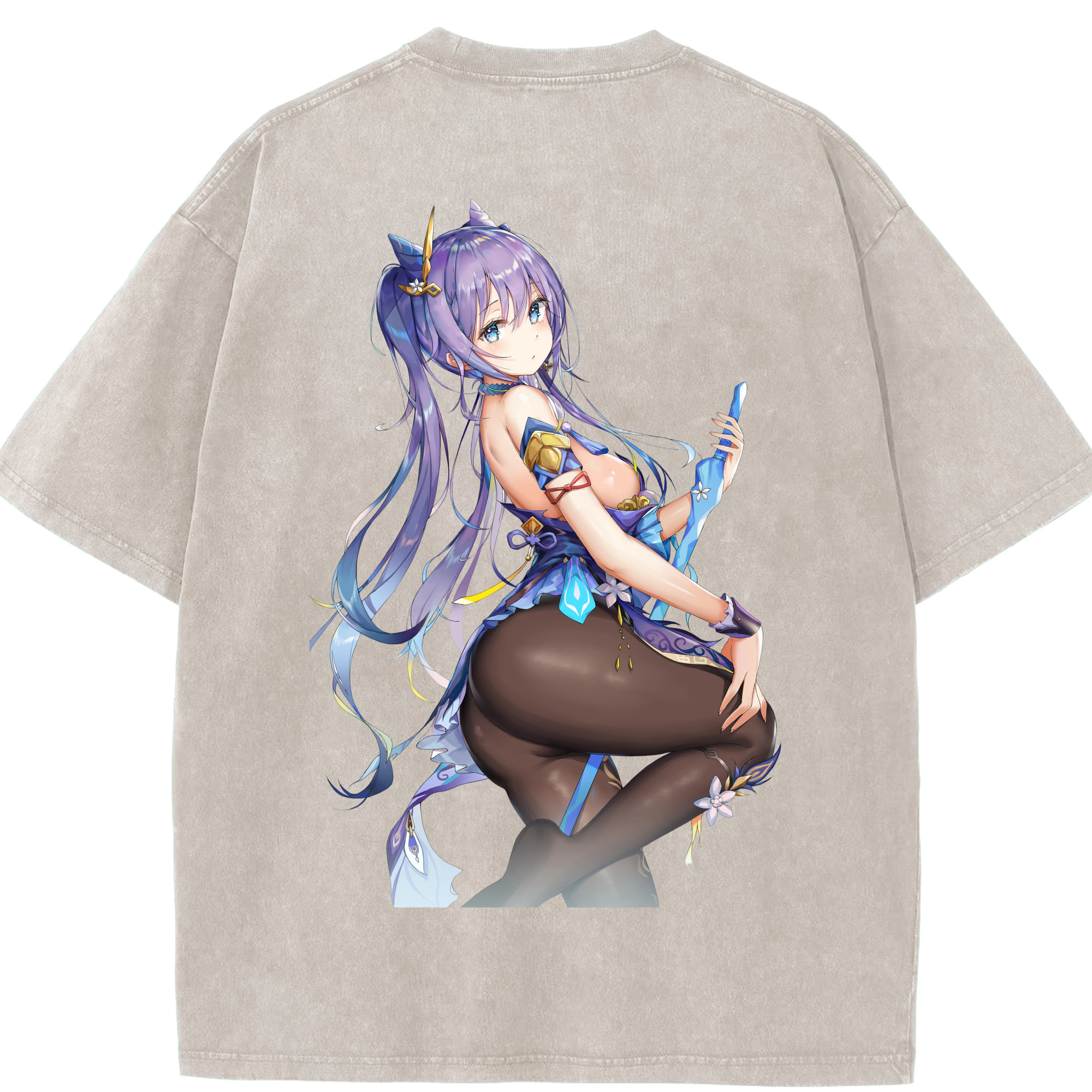 げんし神 刻晴 こくせい genshin Kokusei 綿100% ヴィンテージ風 半袖Tシャツ（背面プリント）