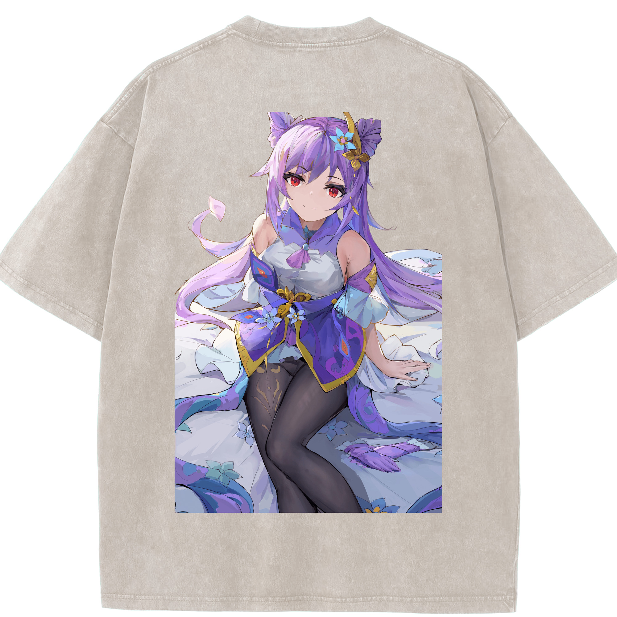 げんし神 刻晴 こくせい genshin Kokusei 綿100% ヴィンテージ風 半袖Tシャツ（背面プリント）