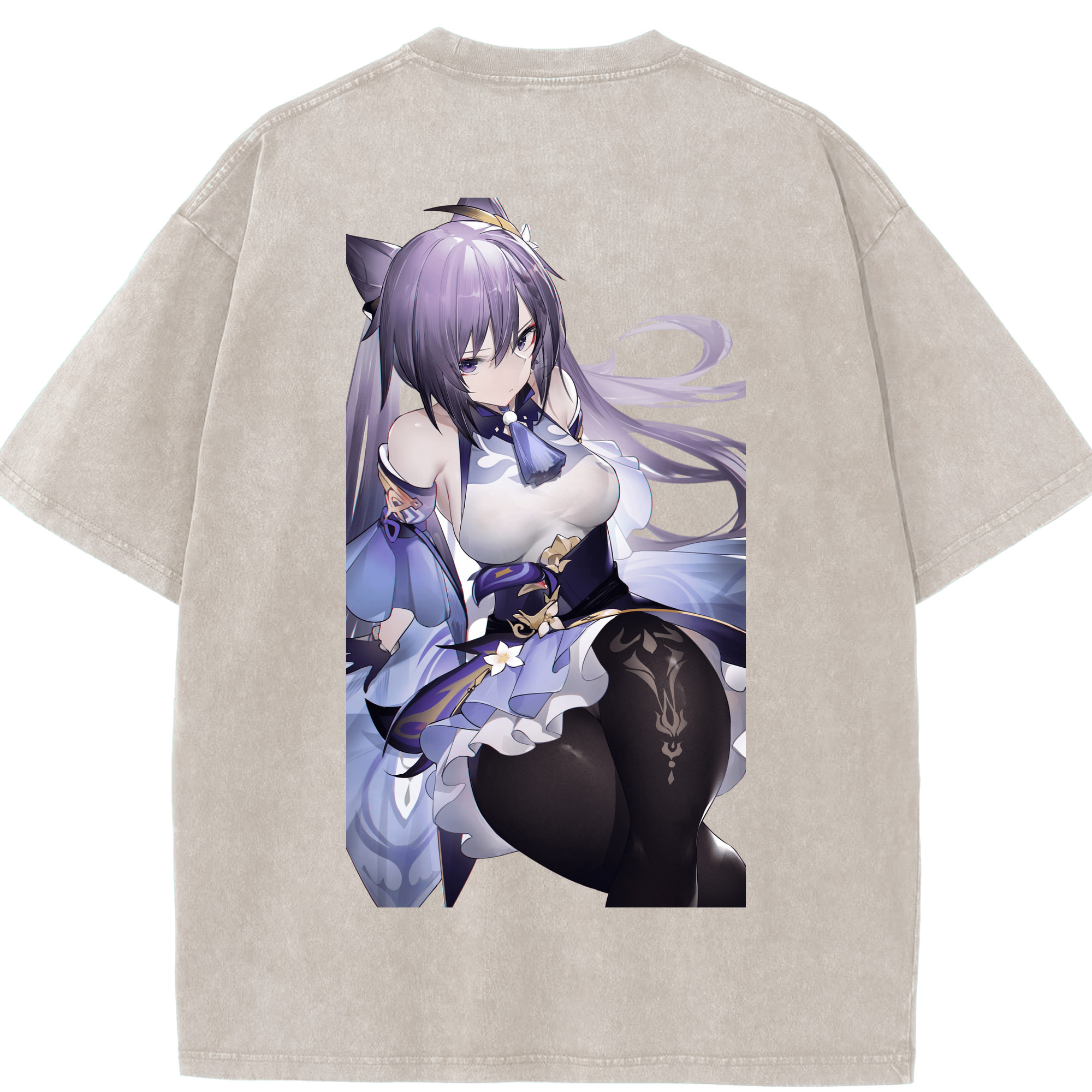 げんし神 刻晴 こくせい genshin Kokusei 綿100% ヴィンテージ風 半袖Tシャツ（背面プリント）