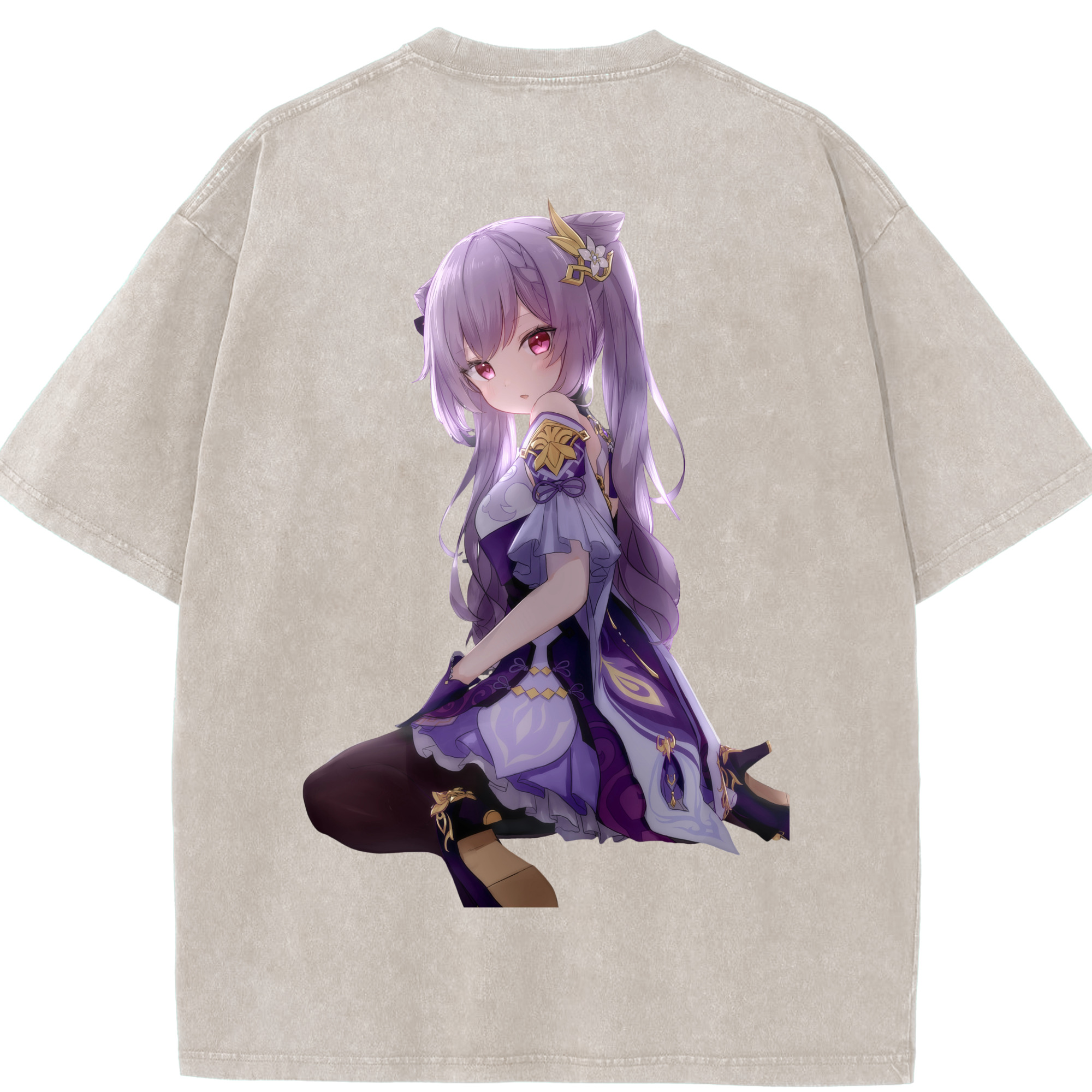 げんし神 刻晴 こくせい genshin Kokusei 綿100% ヴィンテージ風 半袖Tシャツ（背面プリント）