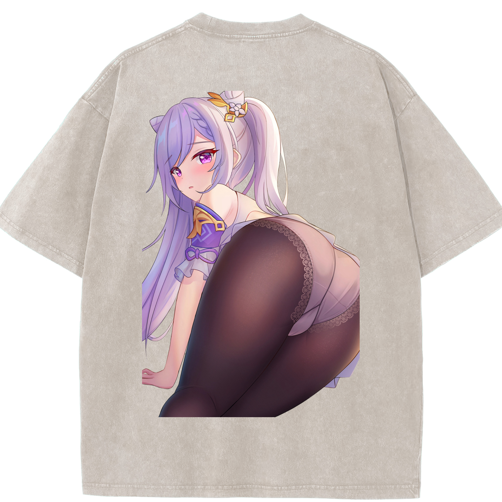 げんし神 刻晴 こくせい genshin Kokusei 綿100% ヴィンテージ風 半袖Tシャツ（背面プリント）