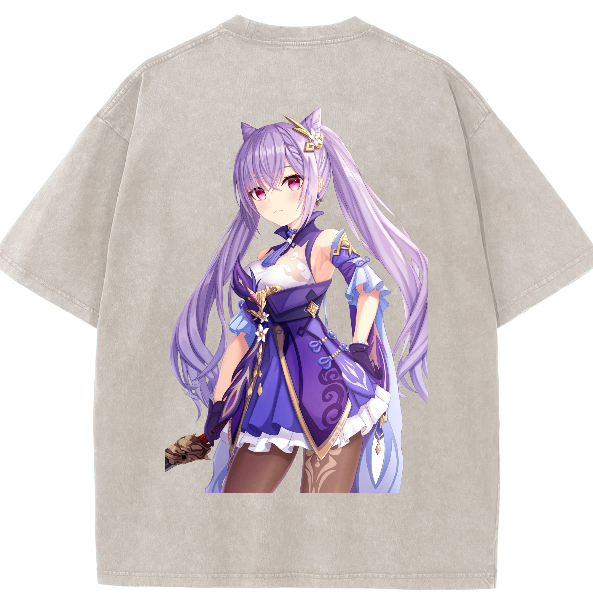 げんし神 刻晴 こくせい genshin Kokusei 綿100% ヴィンテージ風 半袖Tシャツ（背面プリント）