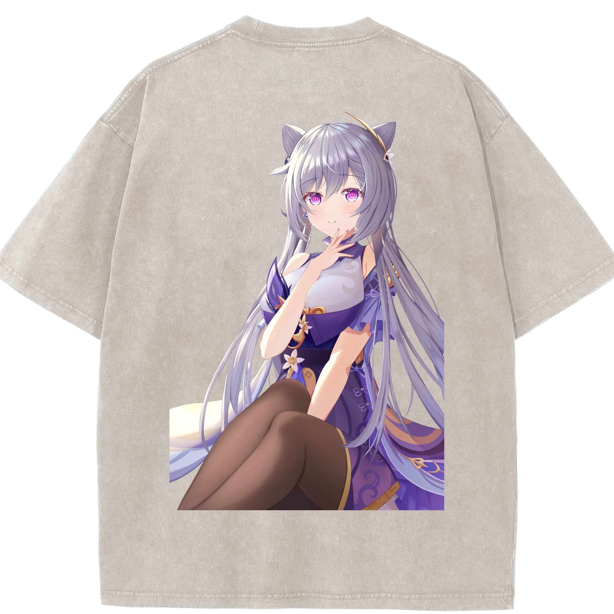 げんし神 刻晴 こくせい genshin Kokusei 綿100% ヴィンテージ風 半袖Tシャツ（背面プリント）