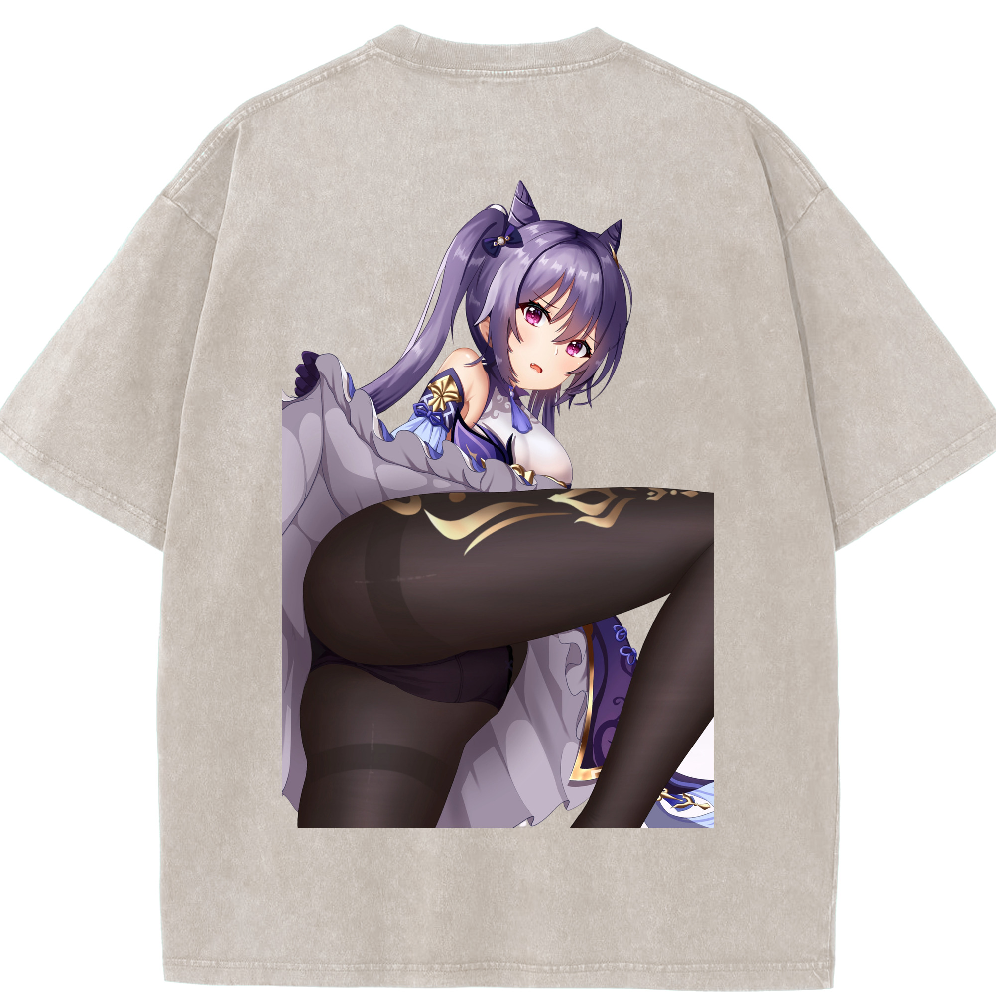げんし神 刻晴 こくせい genshin Kokusei 綿100% ヴィンテージ風 半袖Tシャツ（背面プリント）