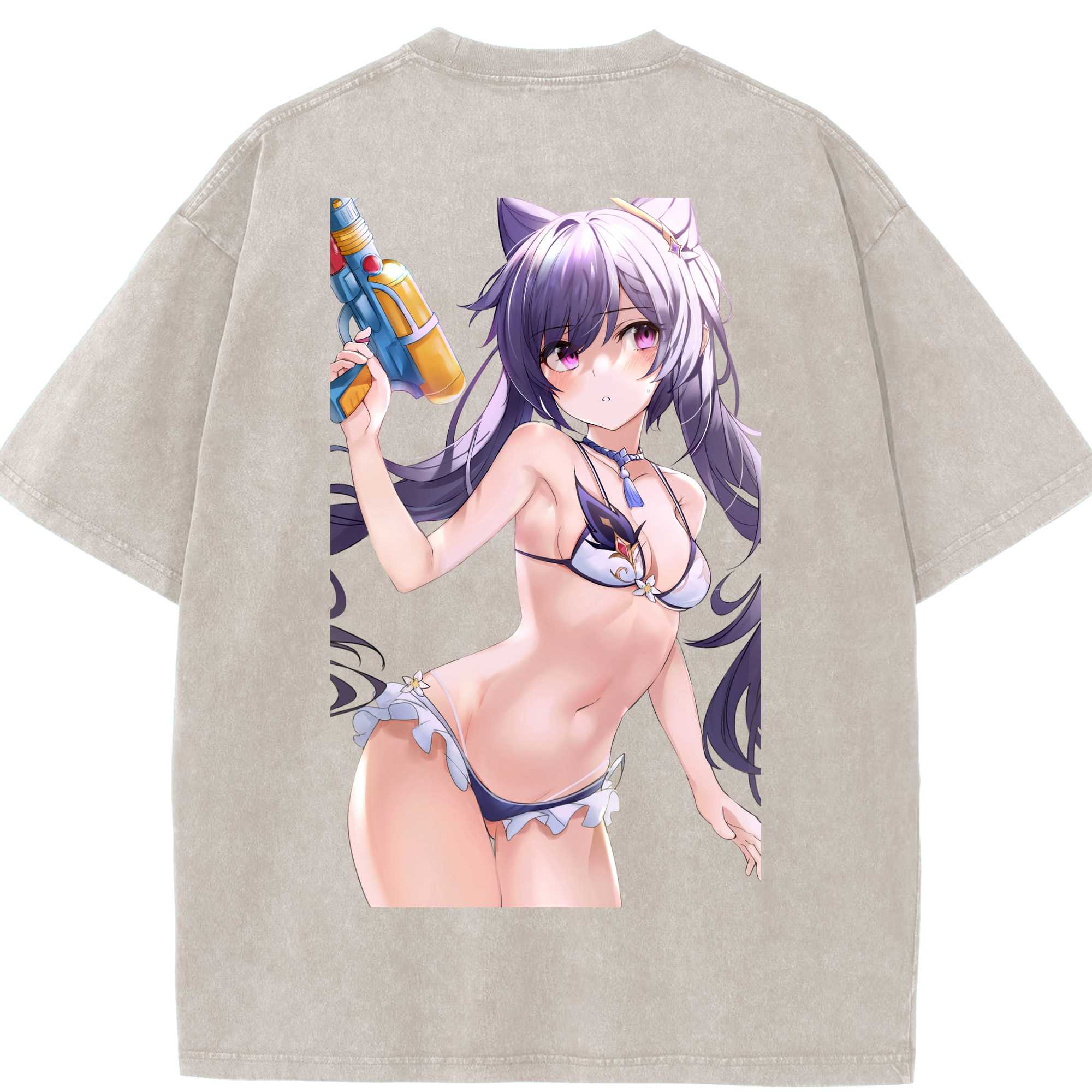 げんし神 刻晴 こくせい genshin Kokusei 綿100% ヴィンテージ風 半袖Tシャツ（背面プリント）